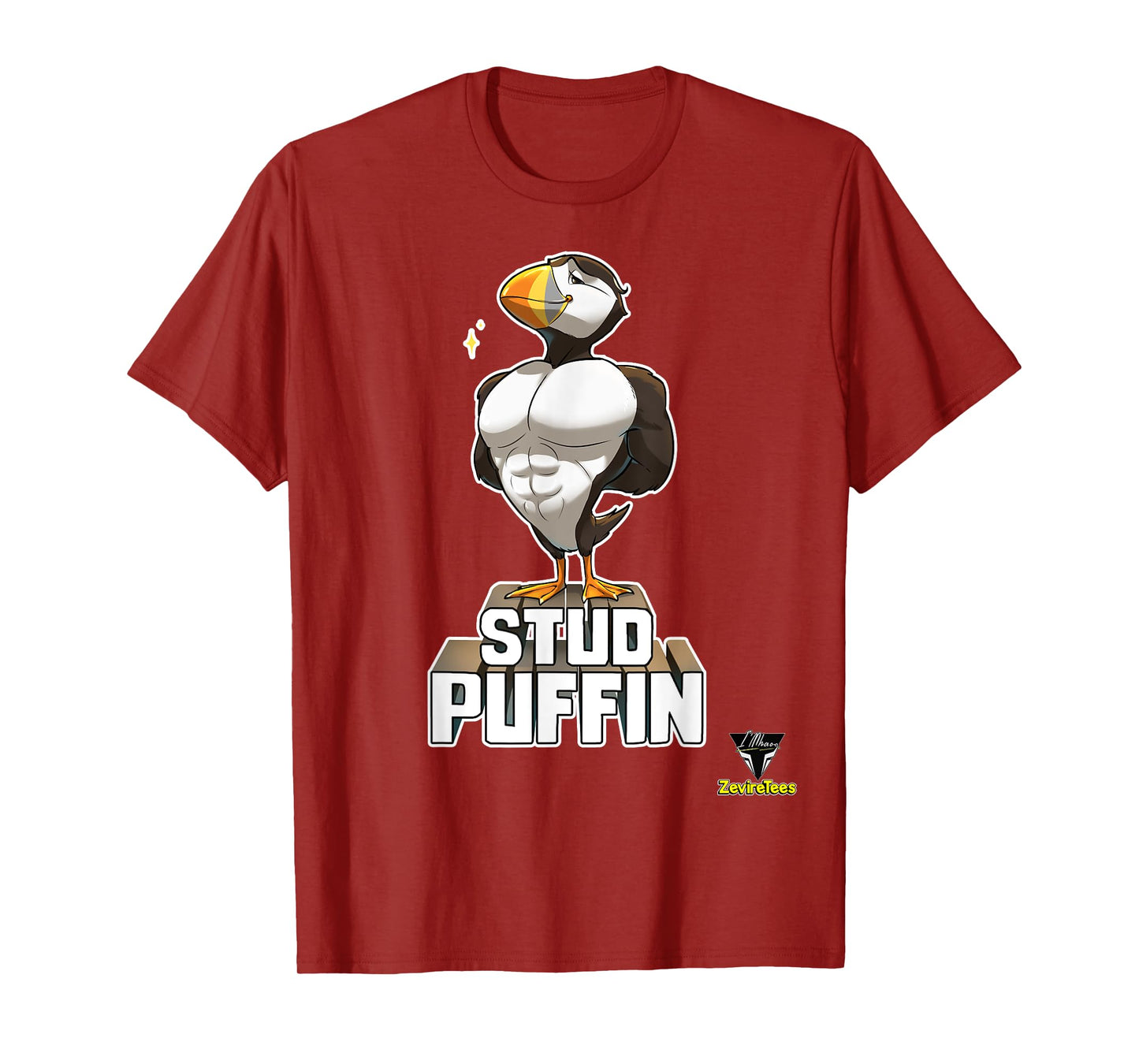 ZevireTees Stud Puffin T-Shirt - Men's Unisex-Adults Black Cotton 100% T-Shirt - Small - Short Sleeve - Studded, Unique Fabric Blend