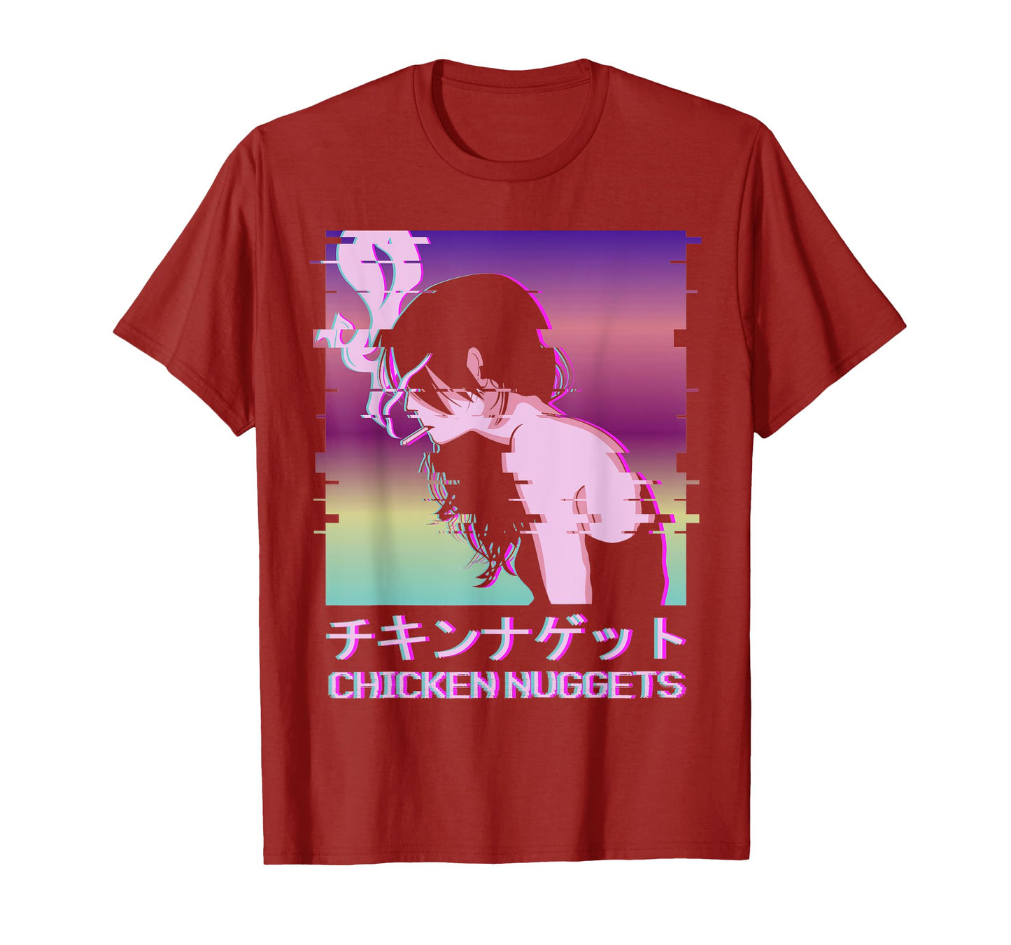 Chicken Nuggets Vaporwave Aesthetic Sad Smoking Anime Girl T-Shirt