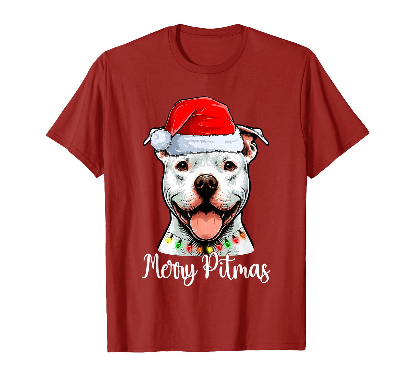 Pit Bull Santa Christmas Tree Lights Xmas Merry Pitmas T-Shirt
