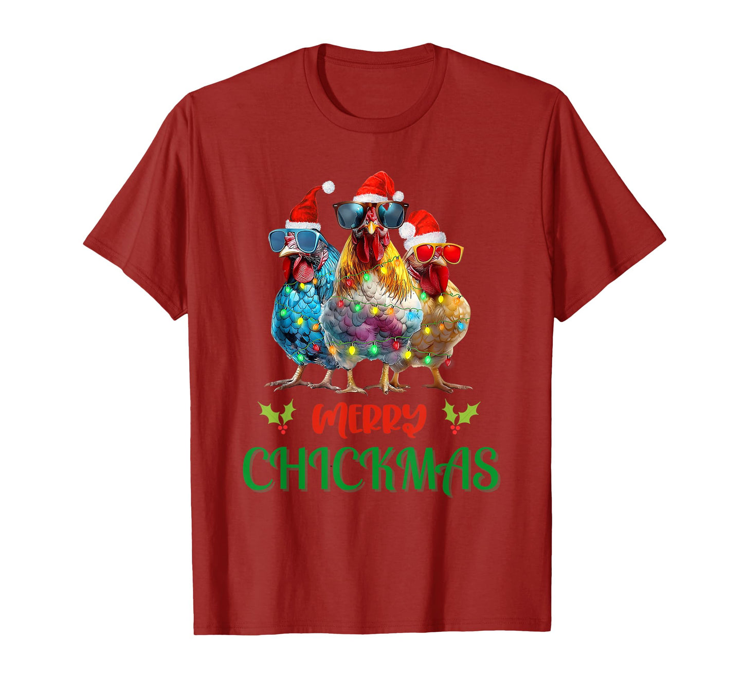 Merry Chickmas Ornament Lights Chicken Farmer Christmas T-Shirt