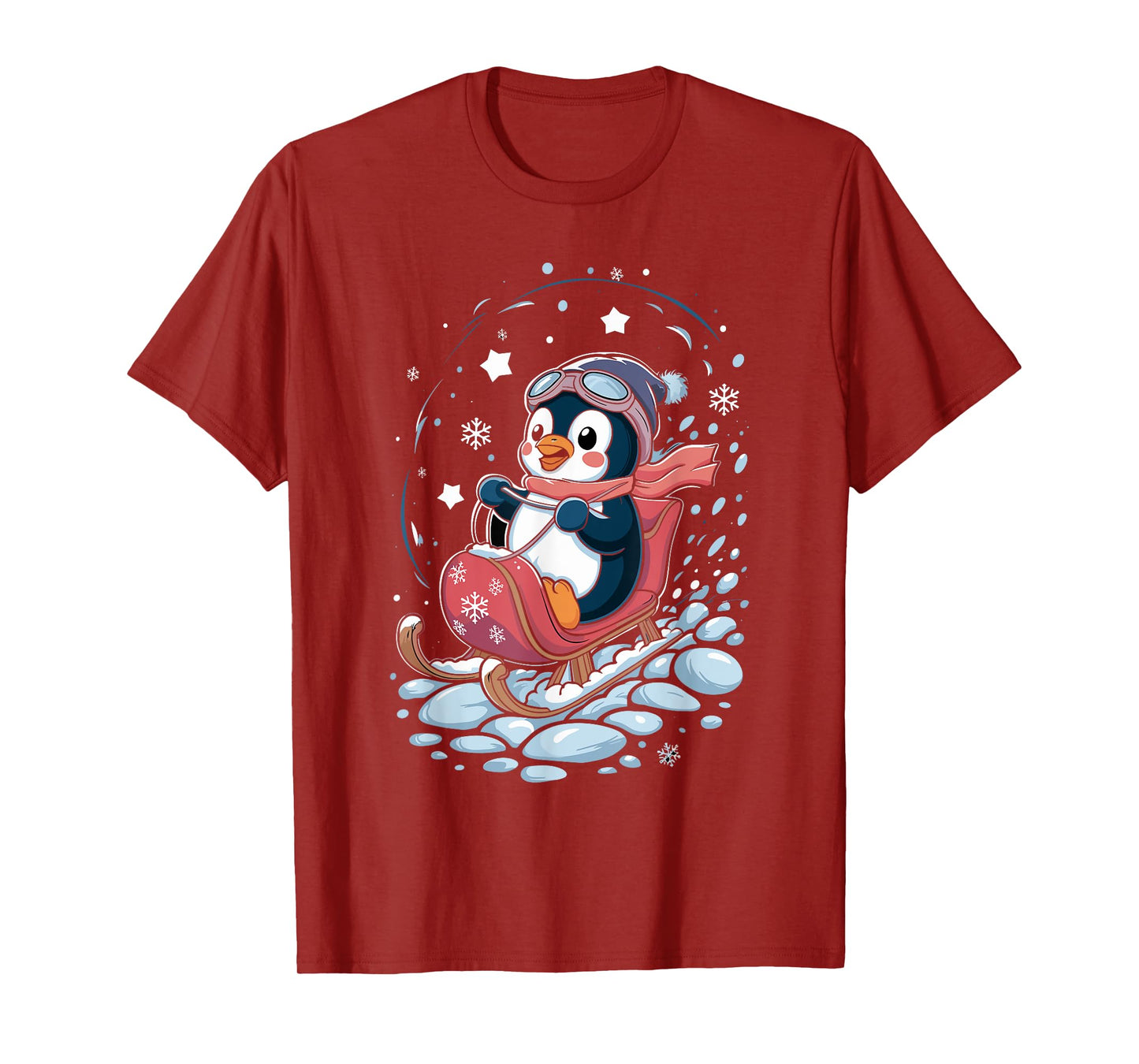 Penguin Snow Sledding Winter Cute Animal Sleigh Sled T-Shirt
