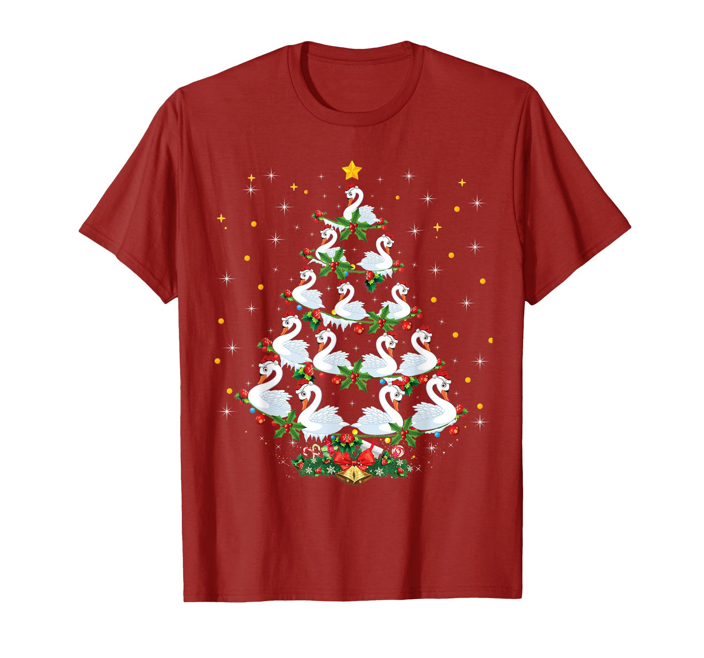 Funny Swans Bird Lover Xmas Gift Swans Christmas Tree T-Shirt