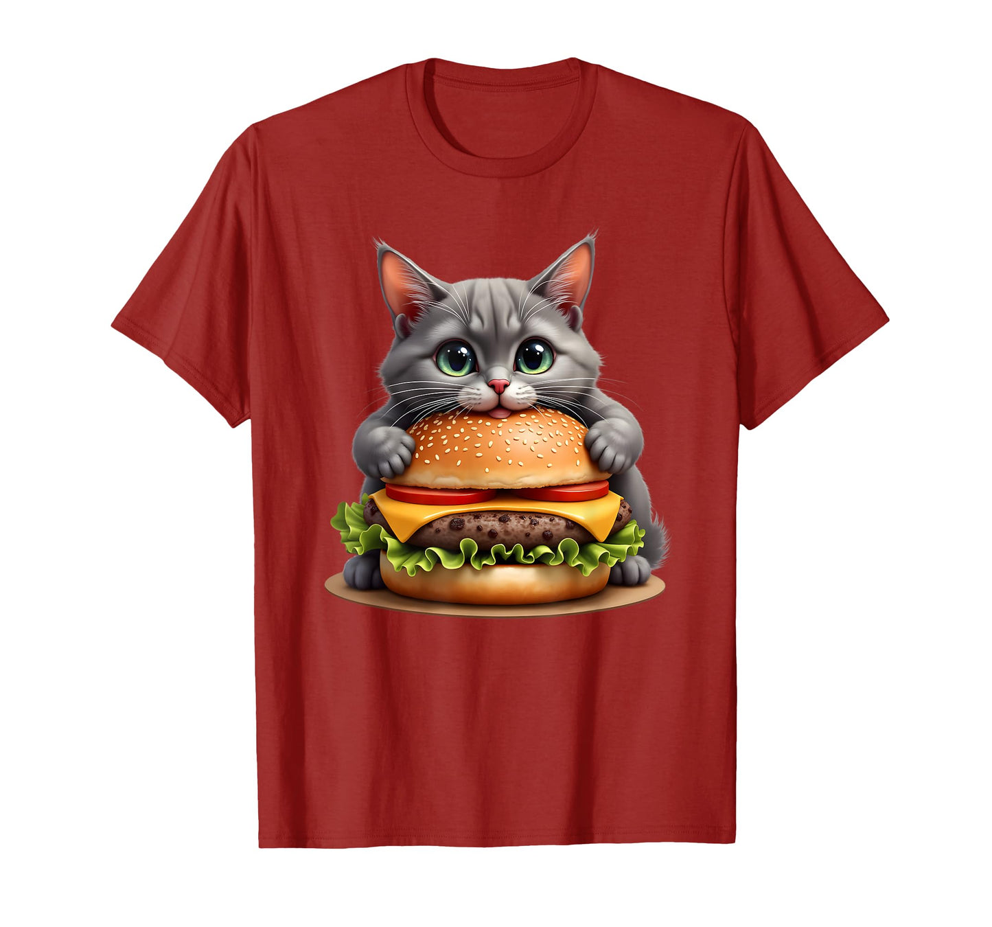 Funny Fast Food Cat Burger Lover Cute Cats Cheeseburger T-Shirt for Men Women Kids
