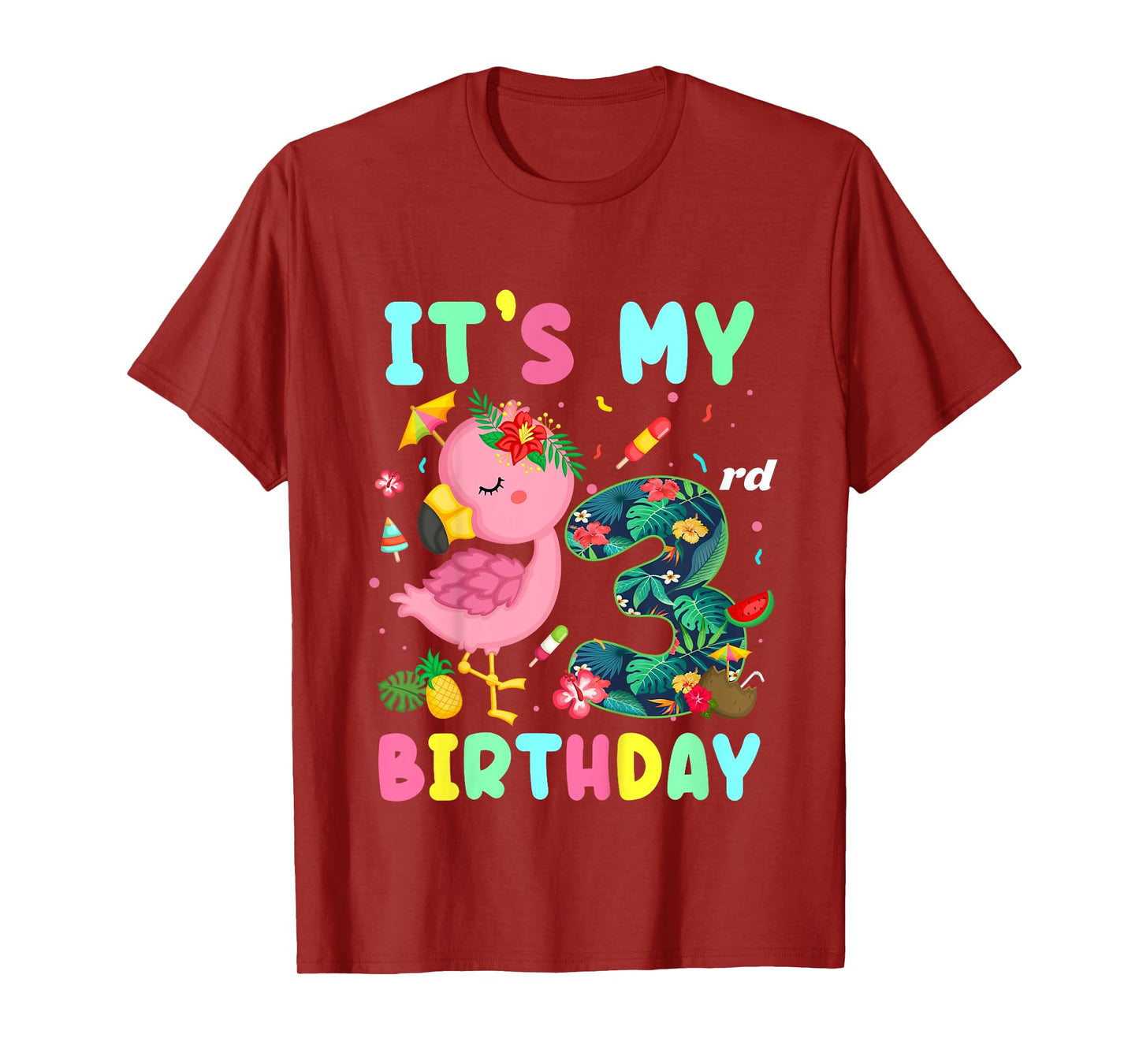 Kids It's My 3rd Birthday Flamingo Shirt Hawaii 3 Yrs Old Girl T-Shirt