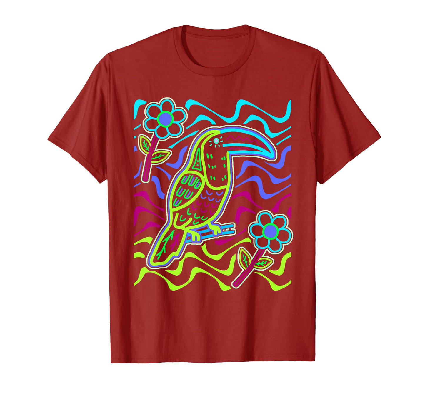 Toucan Bird Aracari Toucanet Mola Art by Panama Kuna Tribe T-Shirt