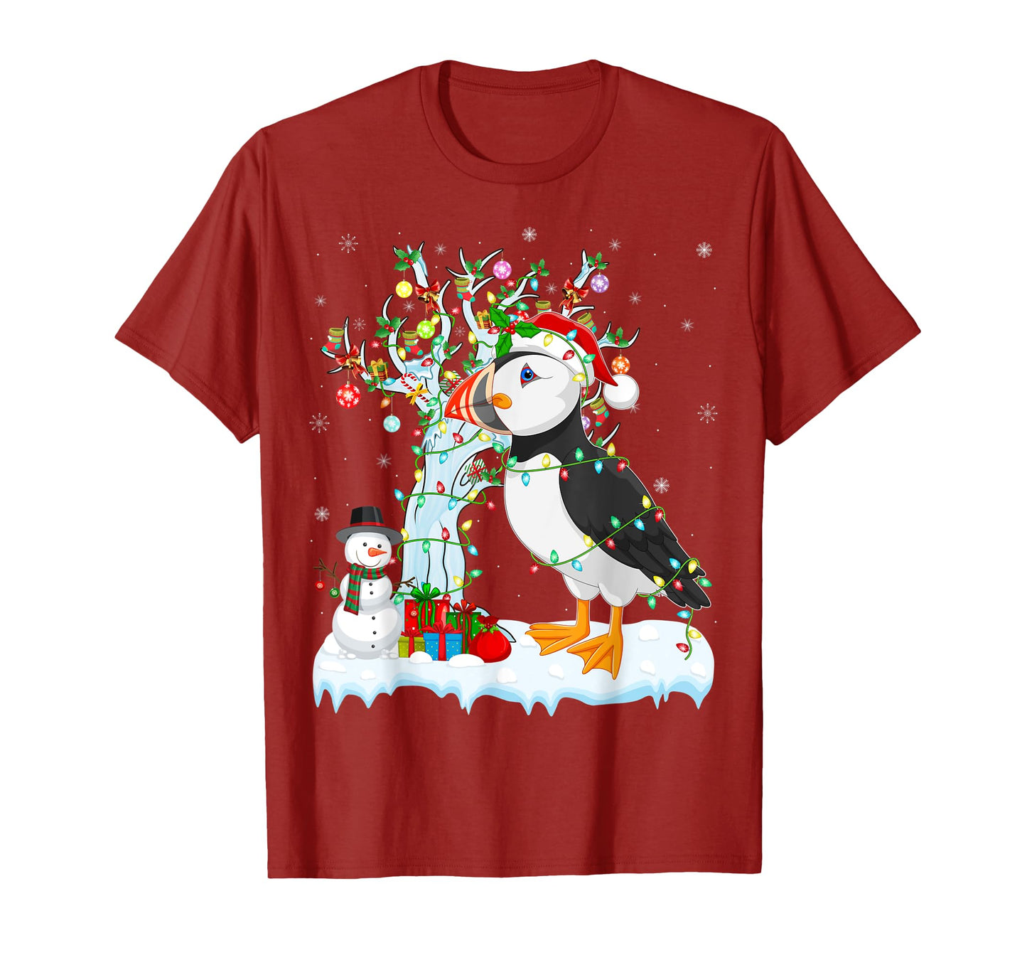 Puffin Bird Xmas Element Tree Lighting Puffin Christmas T-Shirt