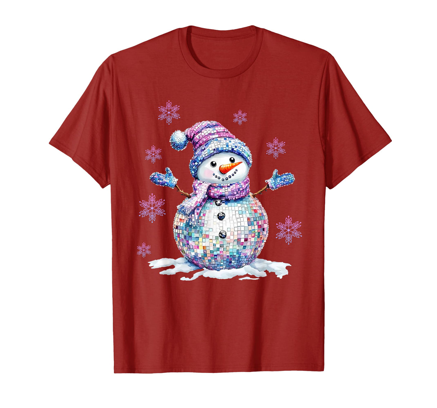 Retro Colorful Disco Snowman Christmas Girly Xmas for Women T-Shirt