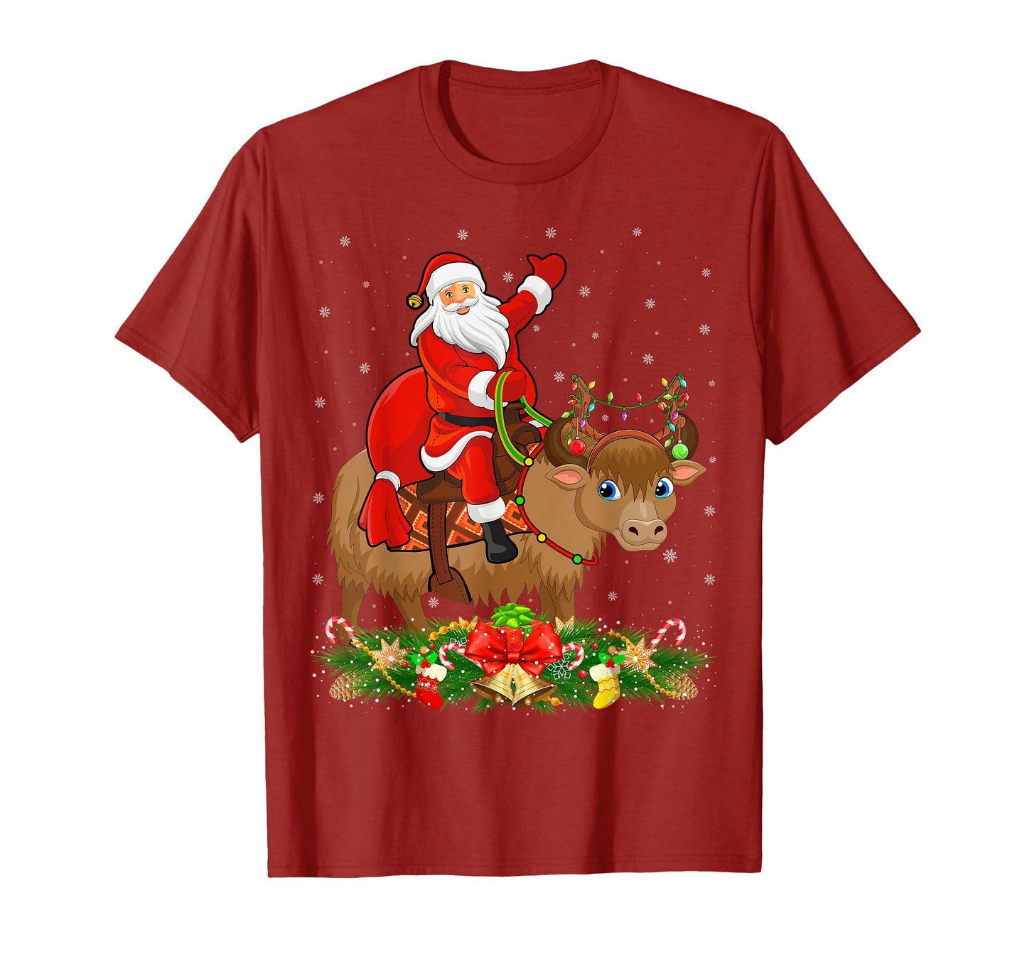 Xmas Decor Lights Funny Santa Riding Yak Christmas T-Shirt