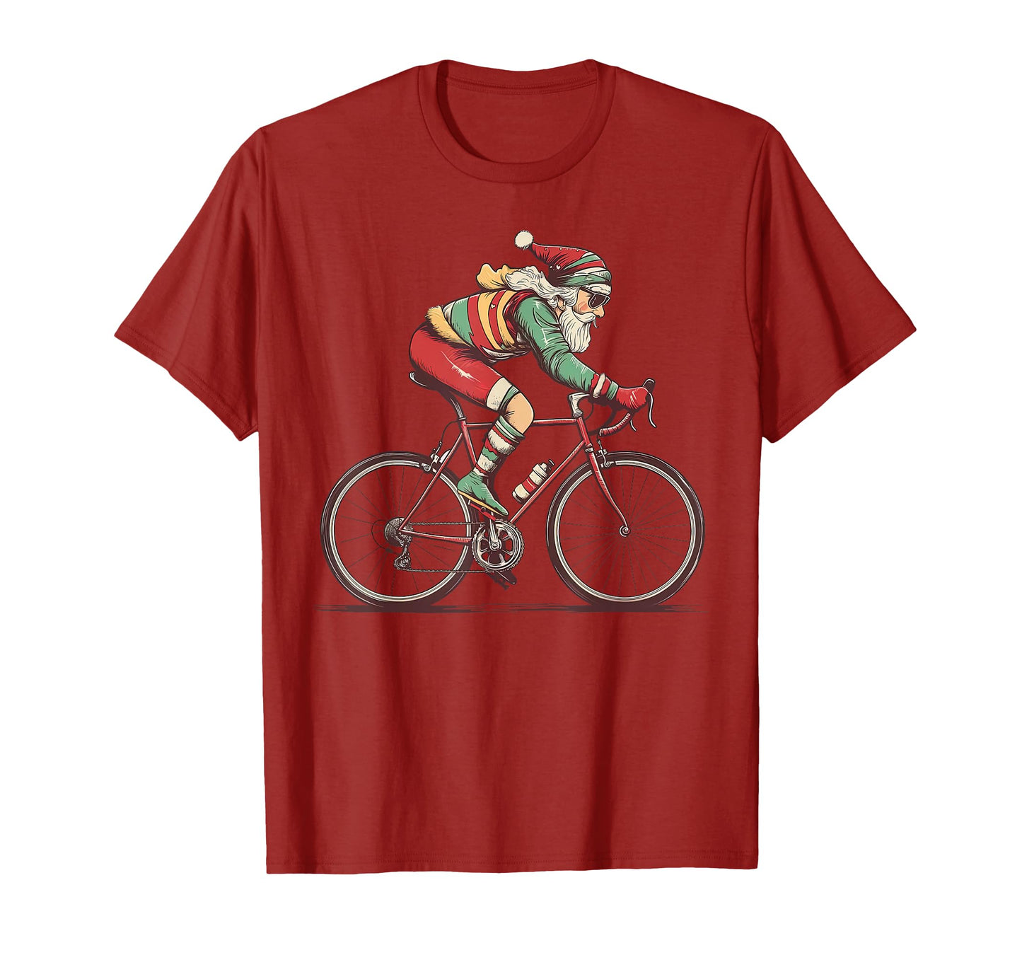 Retro Santa Riding Bicycle Cycling Biking Elf Bike Christmas T-Shirt