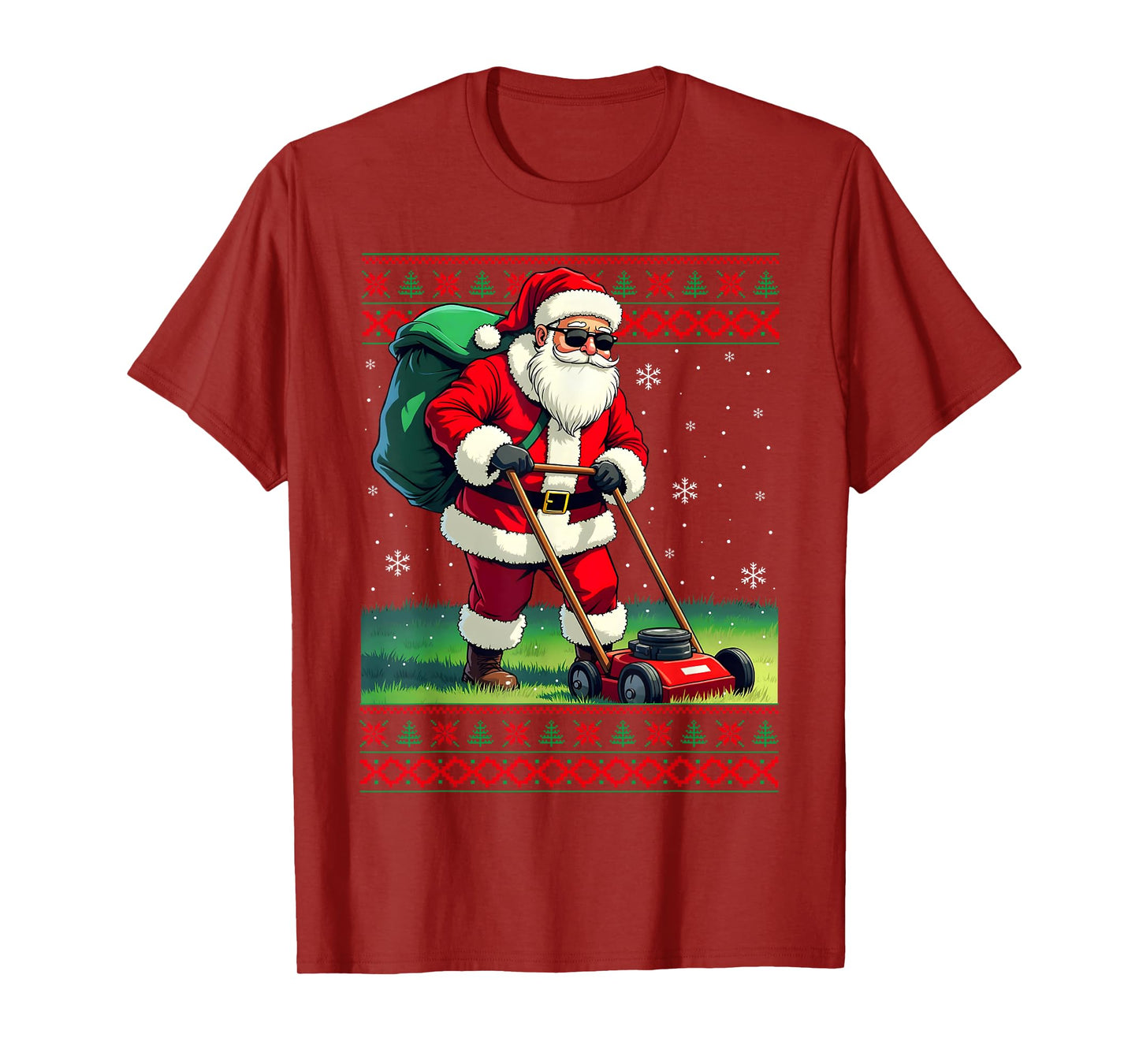 Santa Claus Mowing Lawn Ugly Christmas Holiday Boys Men T-Shirt