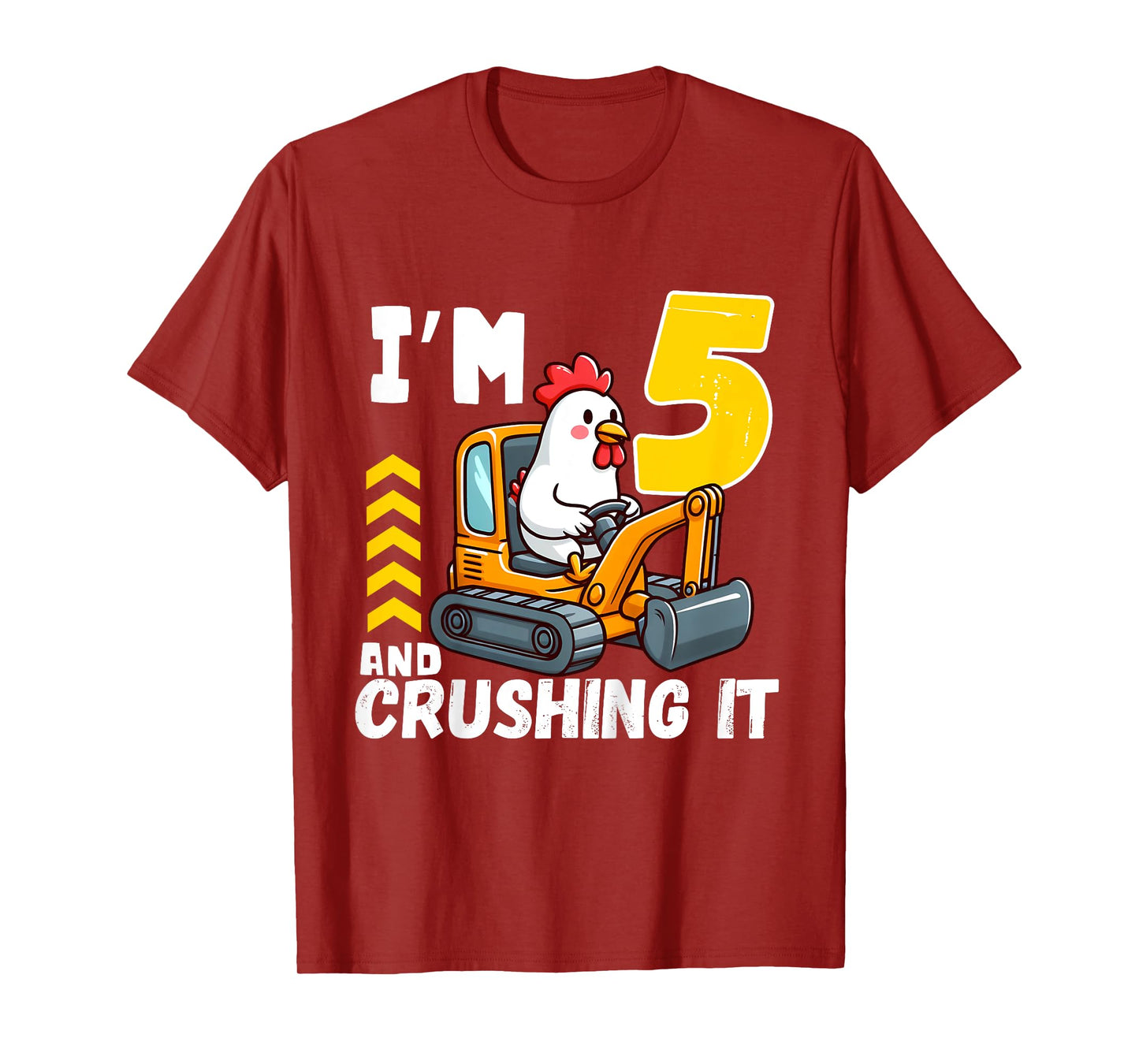Kids Five 5yr 5th Birthday Construction Boy 5 Years Old Chicken T-Shirt