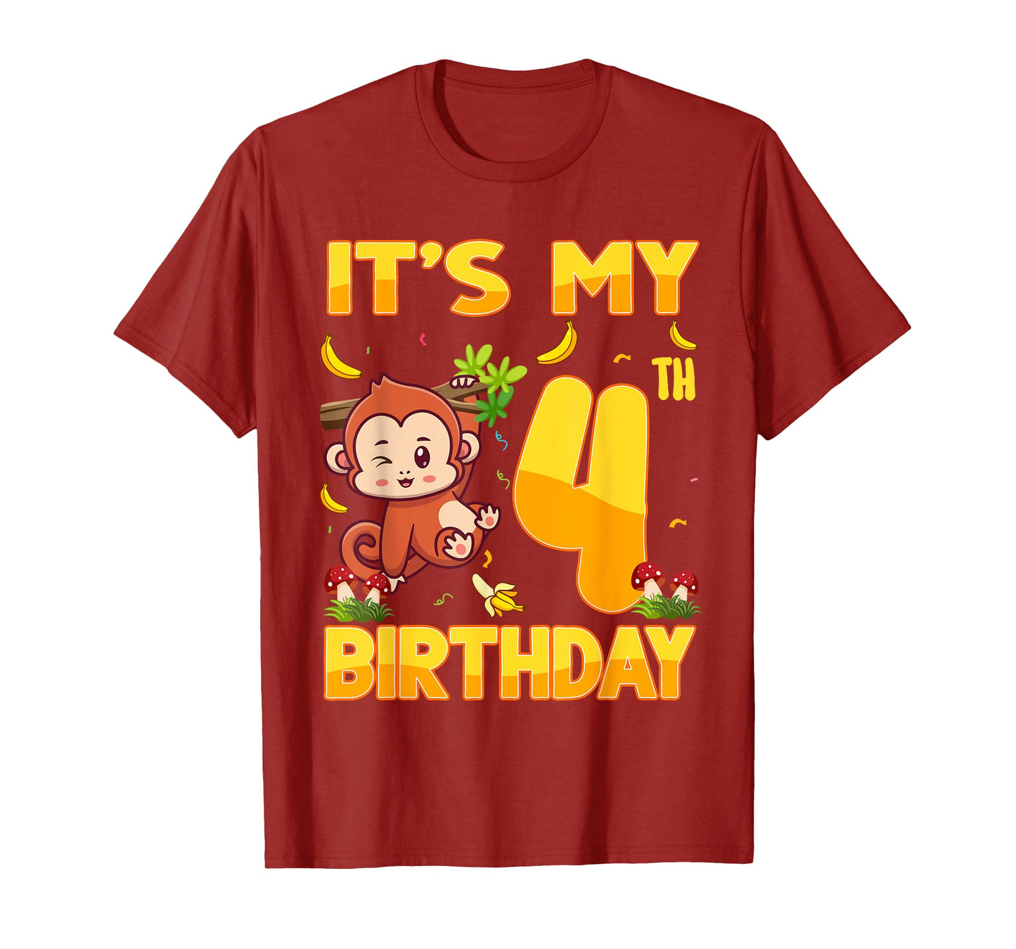It's My 4th Birthday Monkey 4 Year Old Bday Party Kid Boy Gi T-Shirt