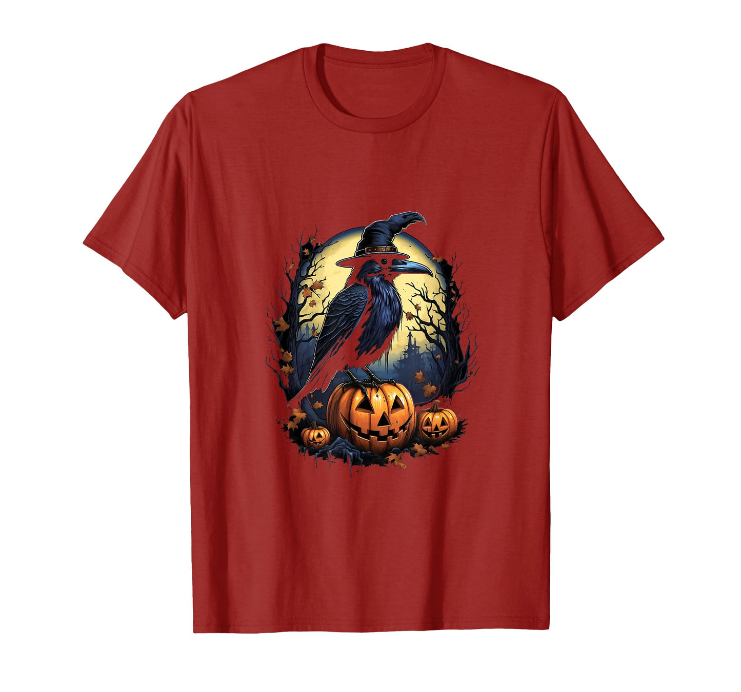 Crow Bird Witch Hat Pumpkins Halloween Costume T-Shirt