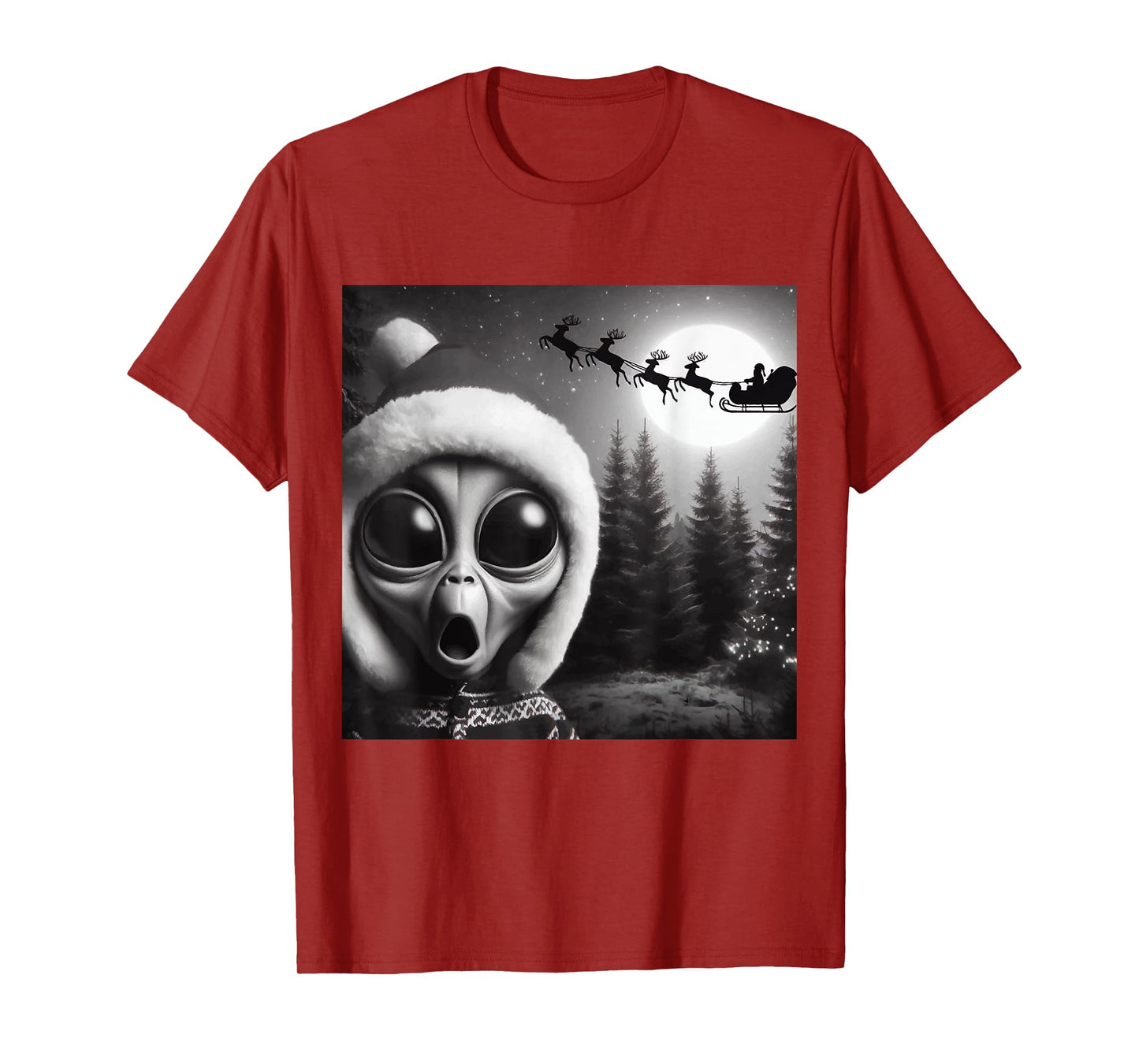 Christmas Alien Shocked by Santa’s Sleigh,Funny Holiday Xmas T-Shirt