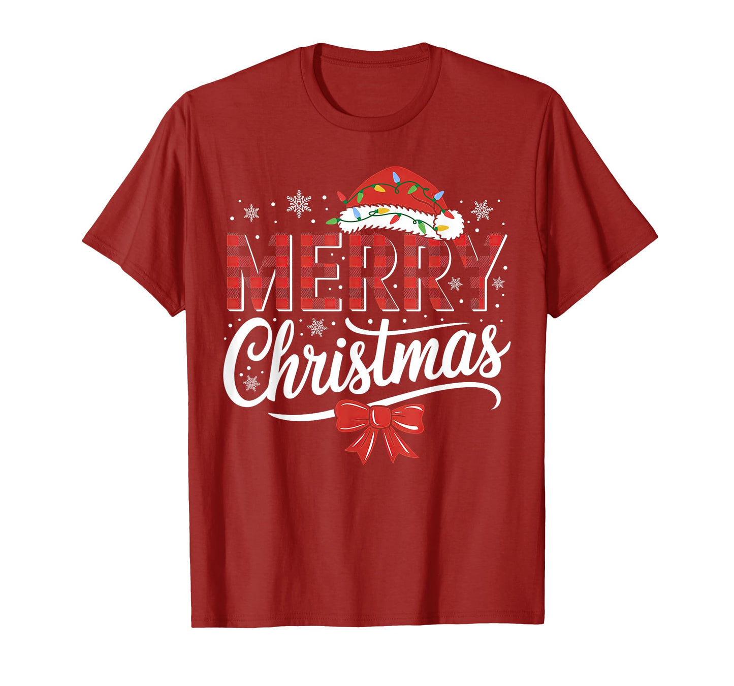 Merry Christmas Lights Red Santa Hat Xmas Family Men Women T-Shirt