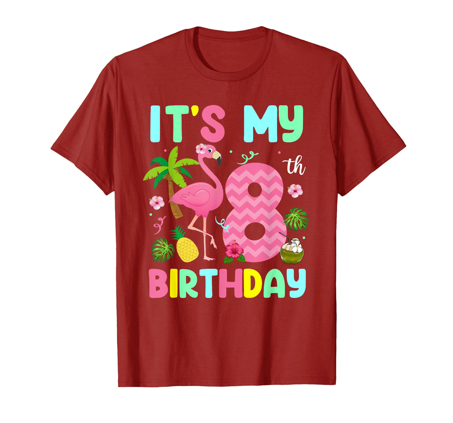 It's My 8th Birthday Flamingo Shirt Hawaii 8 Yrs Old Girl T-Shirt