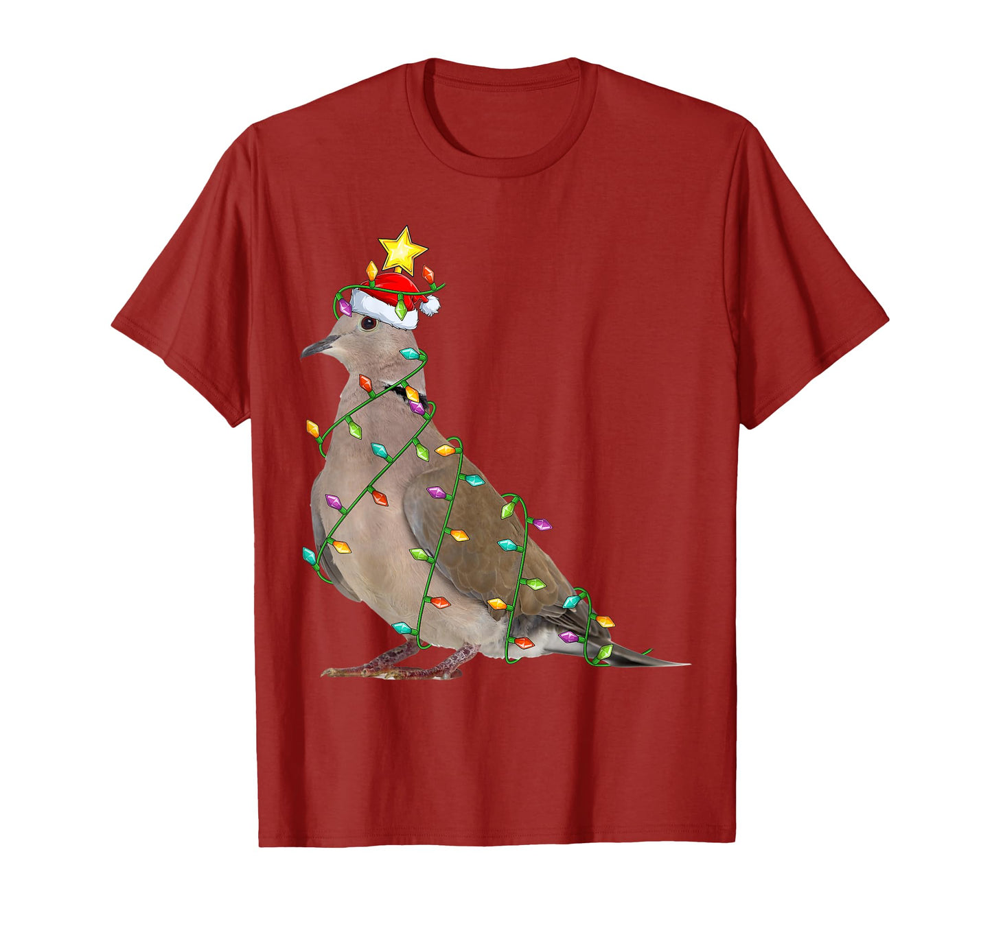 Xmas Tree Lighting Santa Mourning Dove Bird Christmas T-Shirt