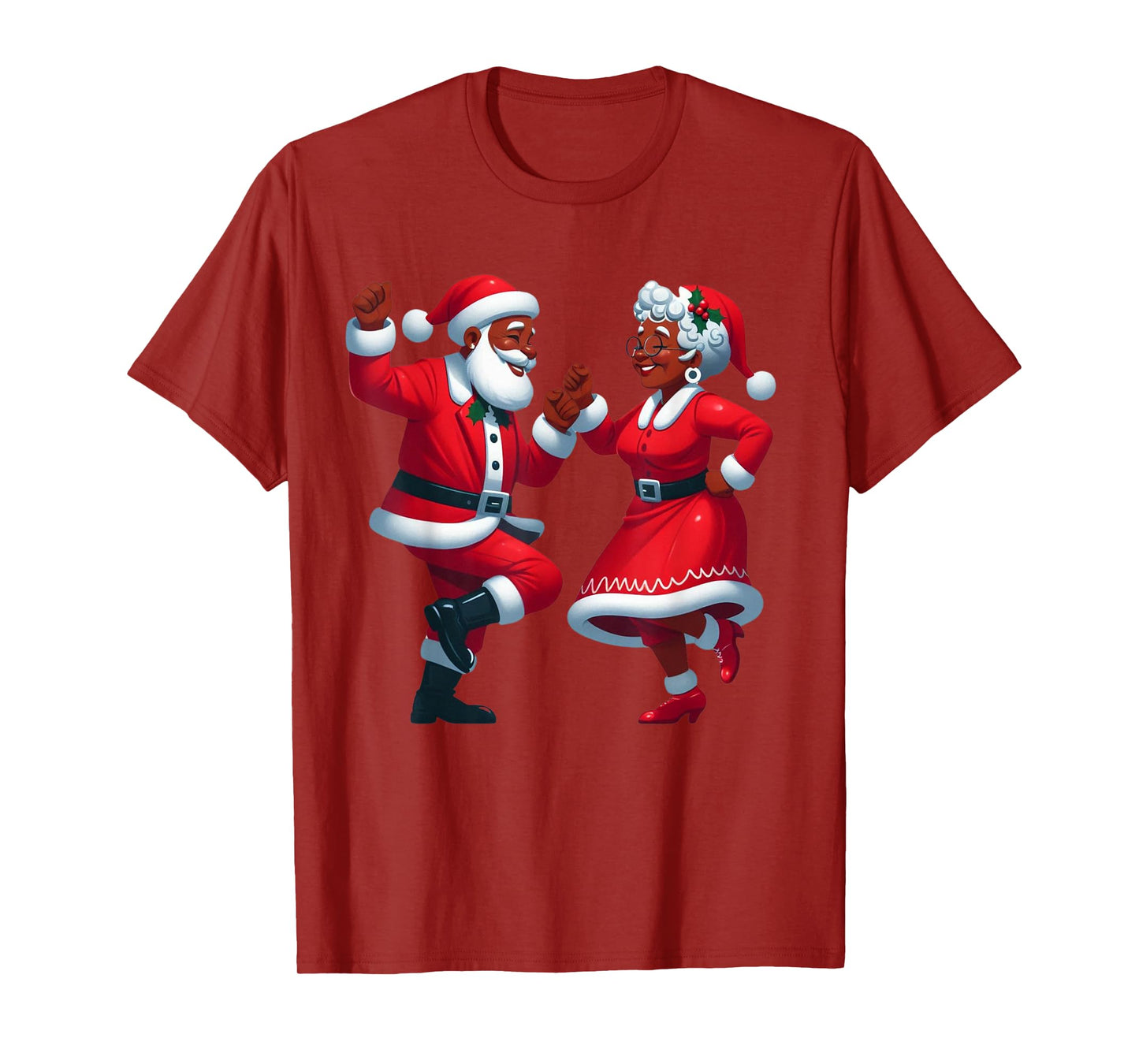 Christmas Dancing Black African American Santa Mrs Claus T-Shirt