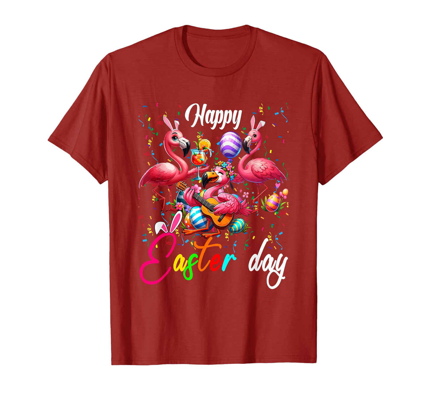 Three Cute Bunny Flamingos Costume Party Easter Eggs Basket T-Shirt