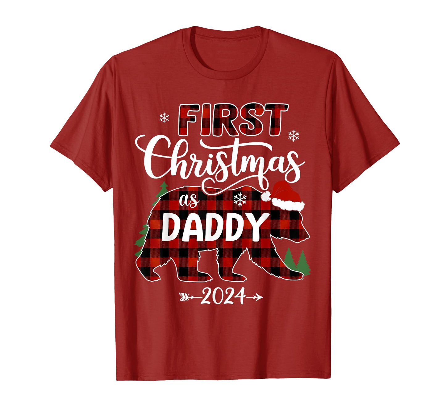 First Christmas As Daddy 2024 Bear Santa Hat Pregnancy Baby T-Shirt