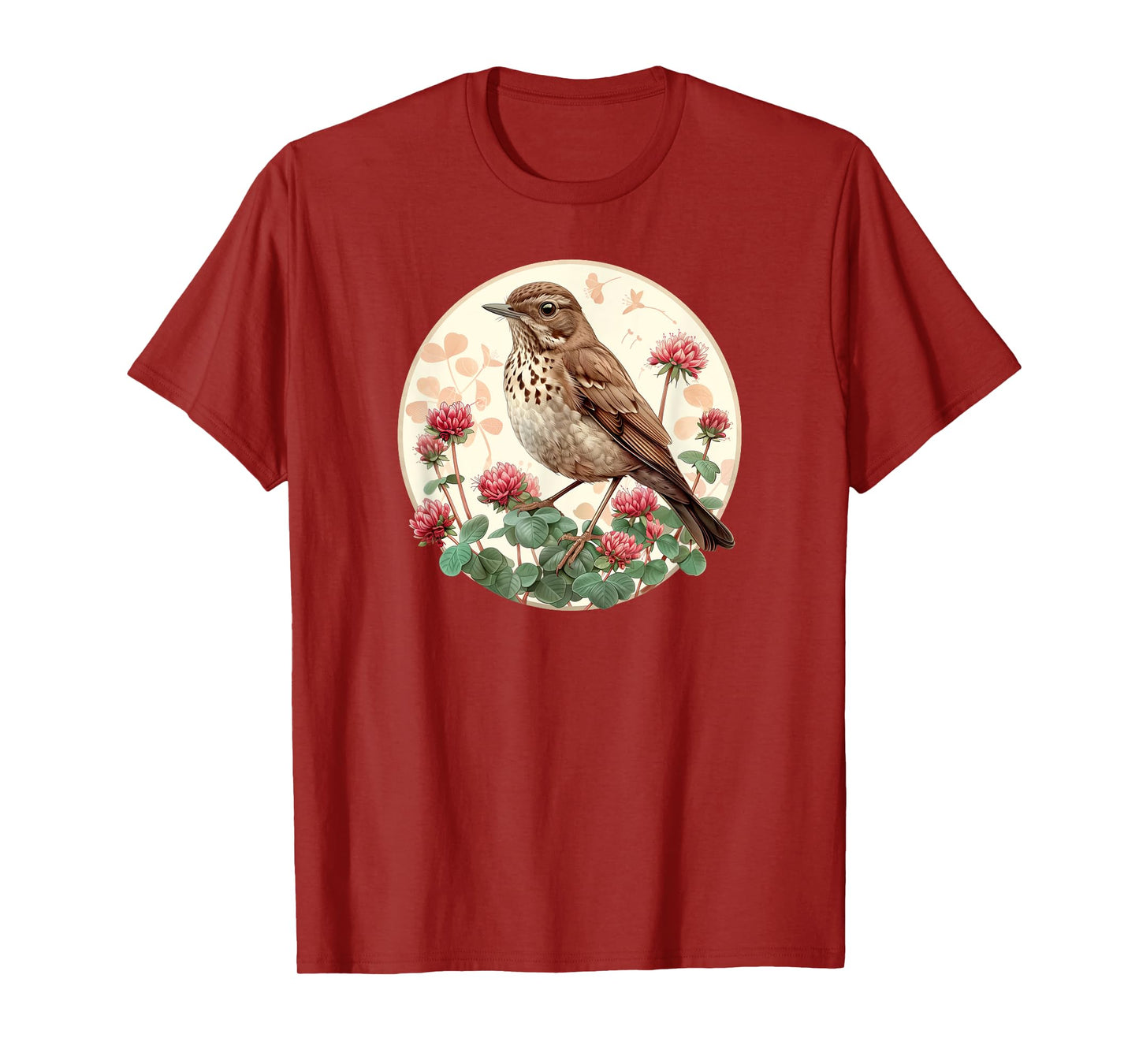 Red Clover Flower - Hermit Thrush Bird T-Shirt