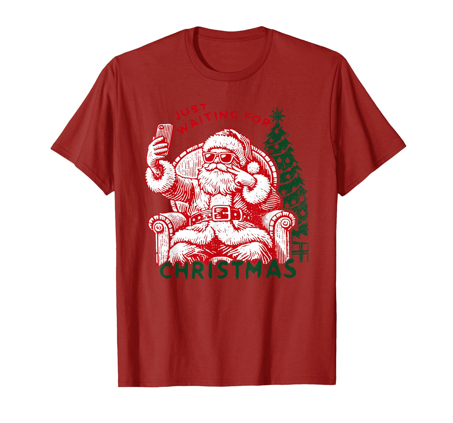 Retro Just Waiting For Christmas, Christmas Funny Santa T-Shirt