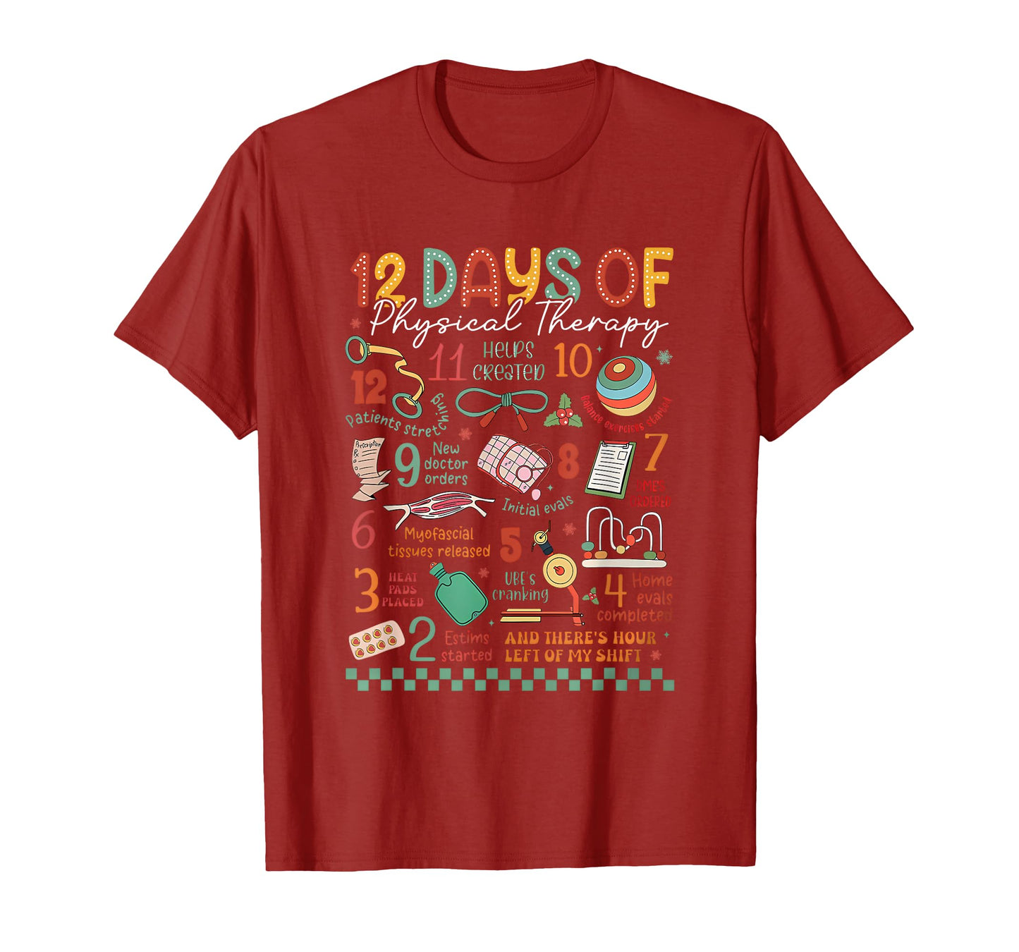 12 Days of Physical Therapy Christmas PT Physical Therapist T-Shirt