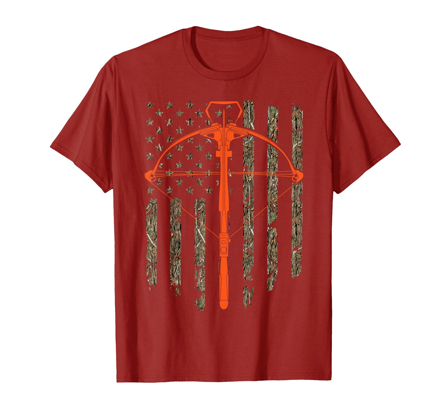 Crossbow Archery Bow Hunting Camo American Flag Distressed T-Shirt for Women Men