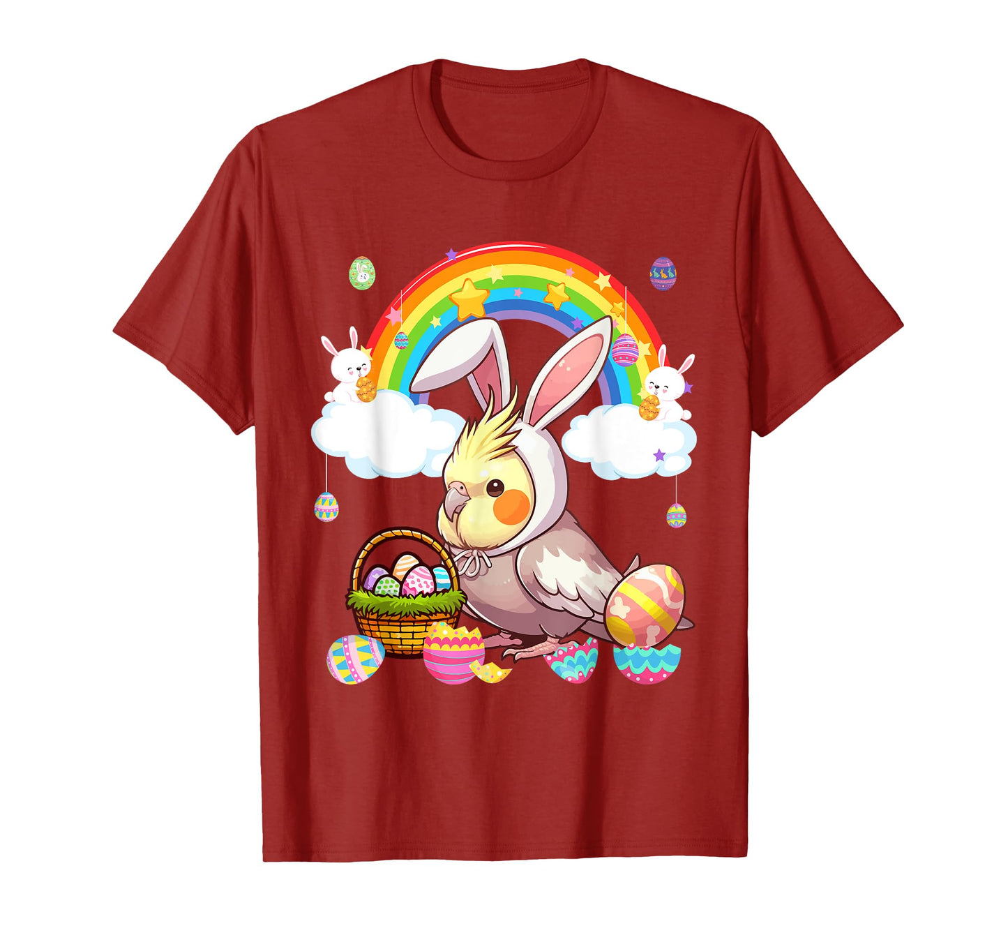Bunny Cockatiel Easter Hunting Eggs Basket Colorful Rainbow T-Shirt