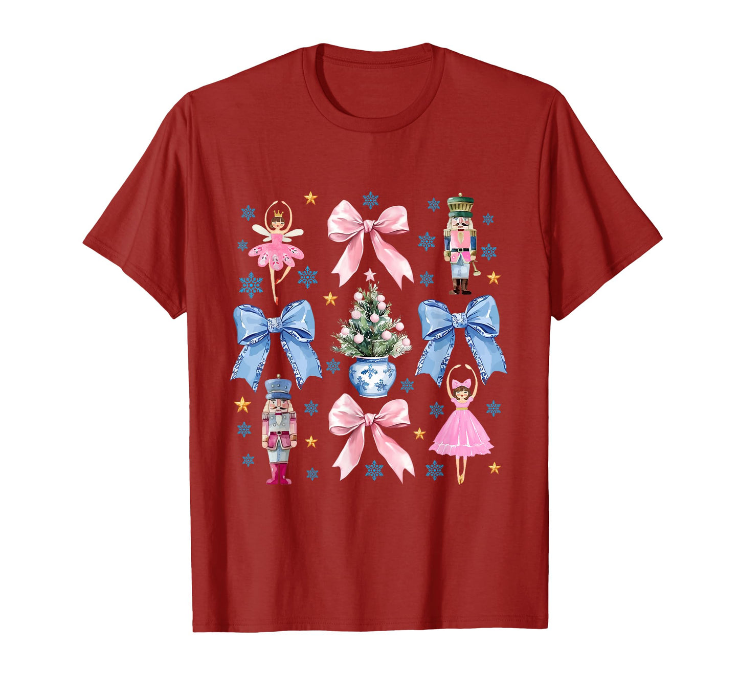 Coquette Pink Blue Bow Nutcracker Xmas Merry Christmas T-Shirt