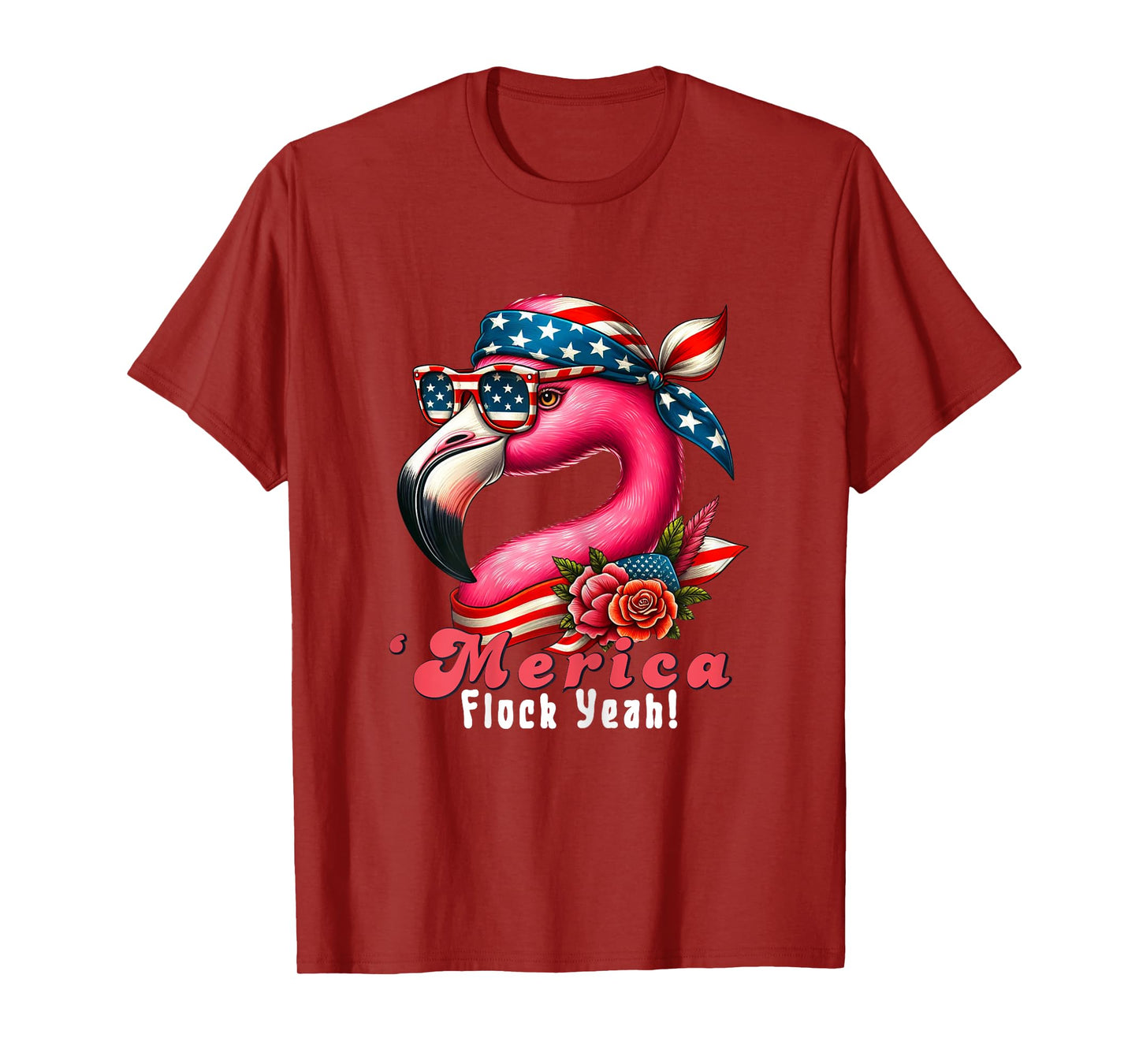 Merica Flock Yeah Patriotic Flamingo 4th of July Usa Flag Women T-Shirt