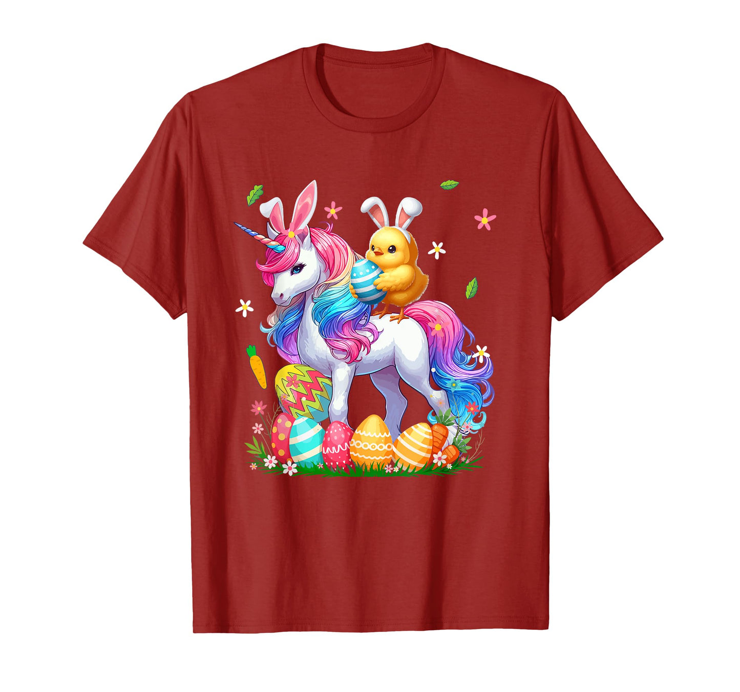 Bunny Chick Ridding Unicorn Easter Hunting Colourful Eggs T-Shirt