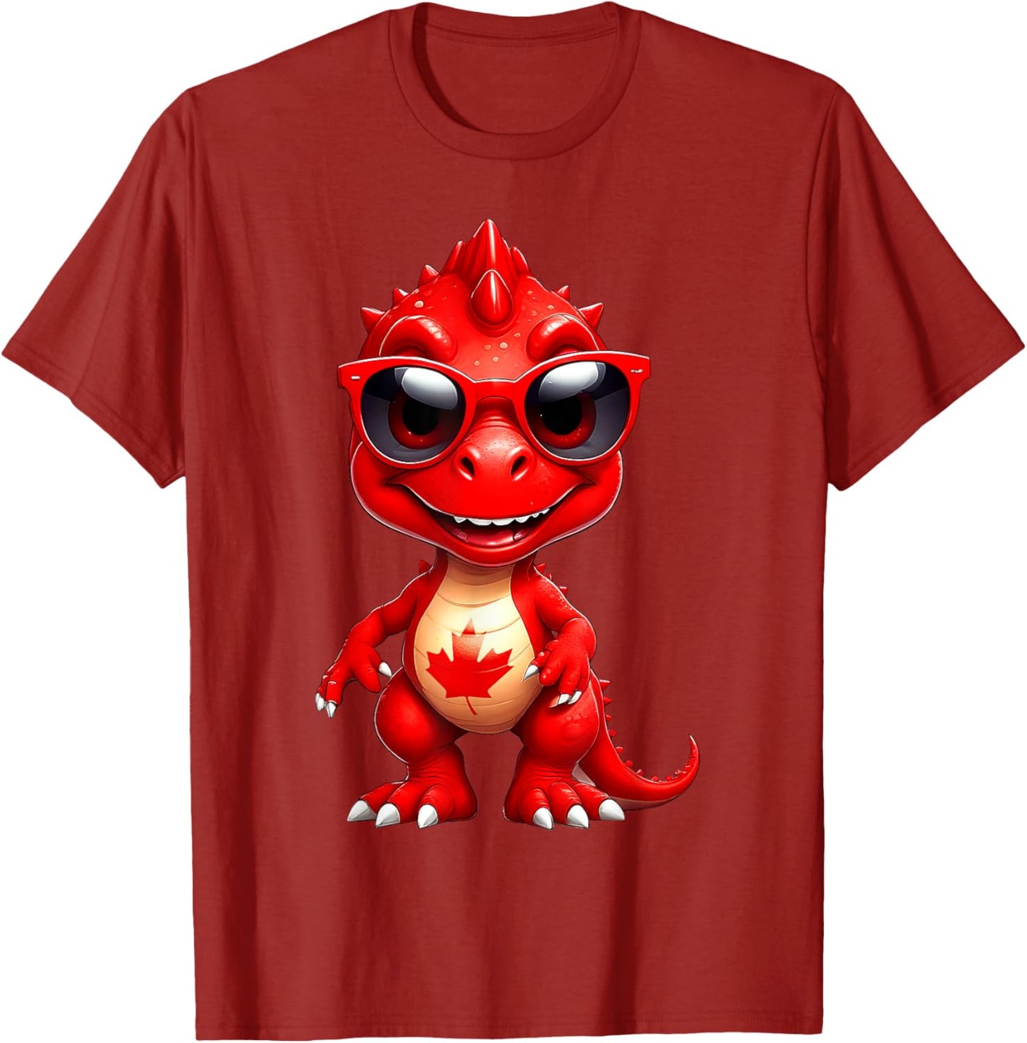 Funny Canada Day Red Dinosaur Canada Flag Kids Boys Girls T-Shirt