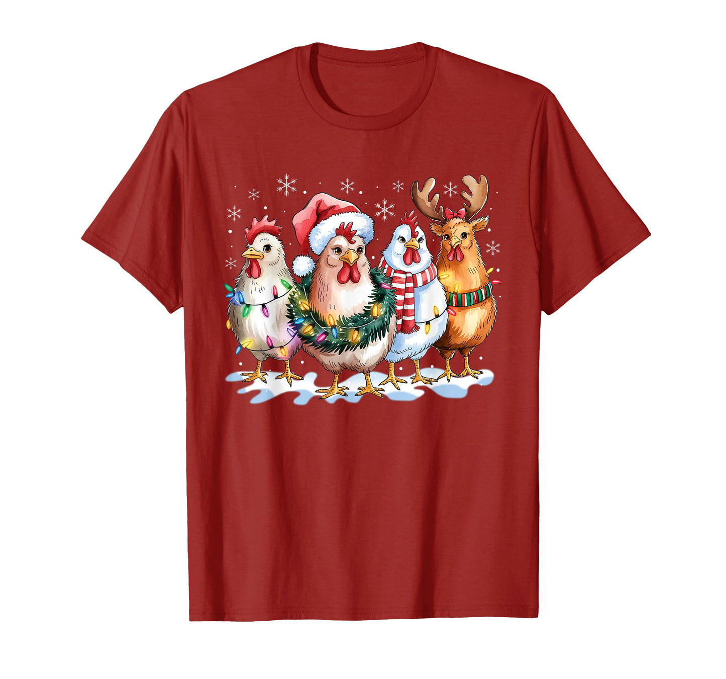 Funny Chicken Santa Hat Reindeer Christmas Lights Ornaments T-Shirt
