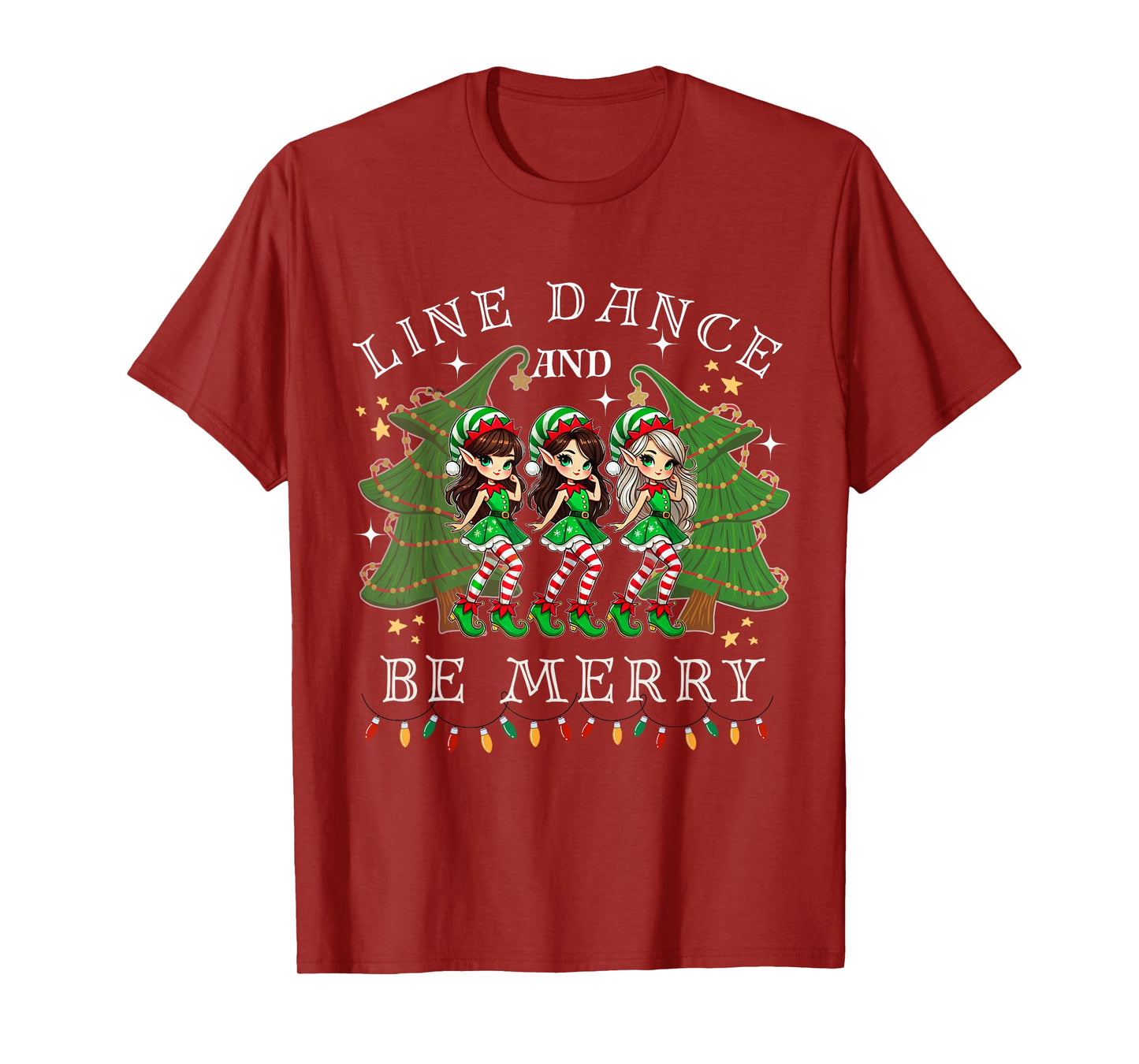 Line Dance and Be Merry Christmas Elf Dancing Holiday Season T-Shirt