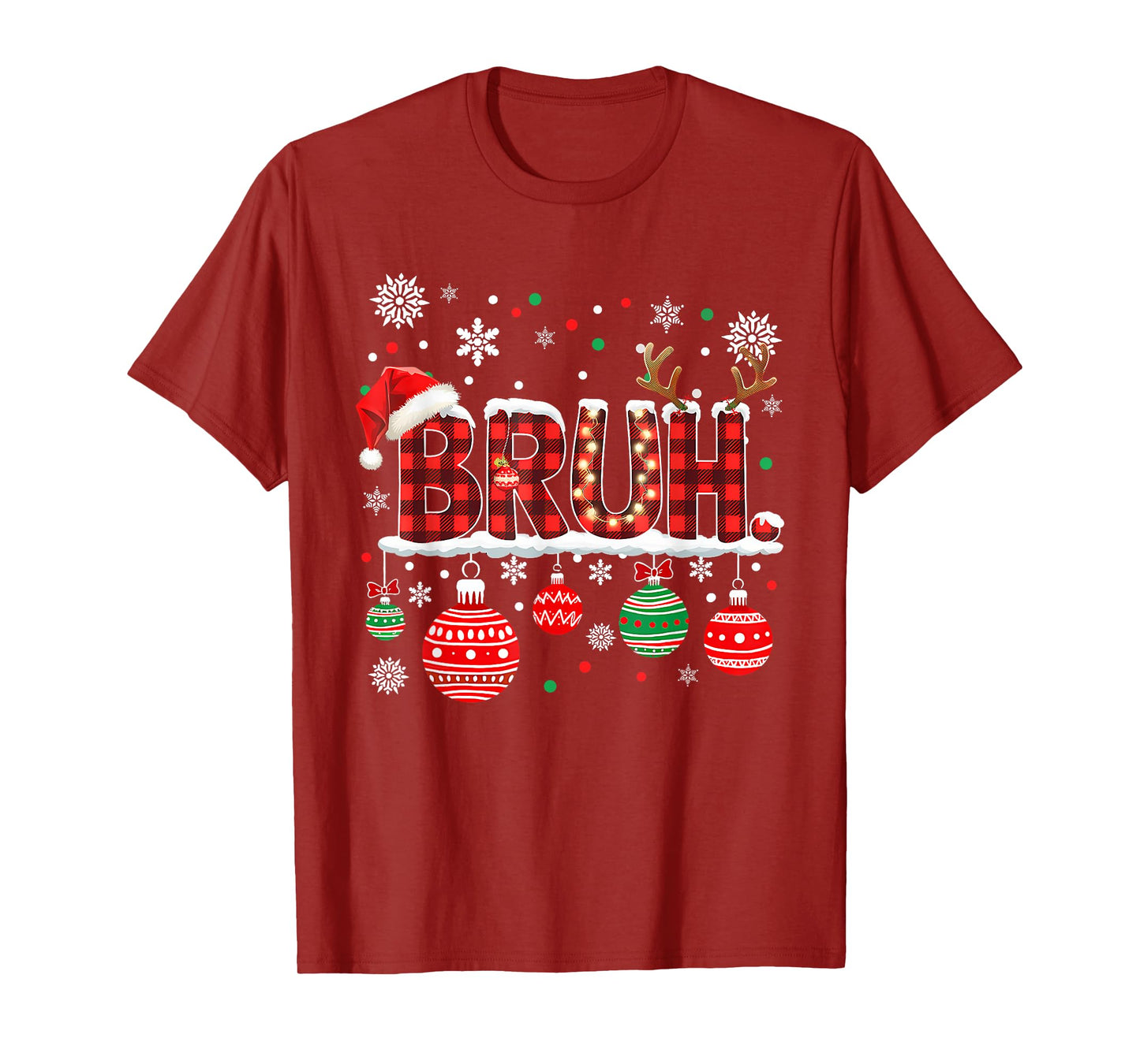 Bruh Funny Christmas Plaid Teens Boys Kids Xmas Pajamas T-Shirt