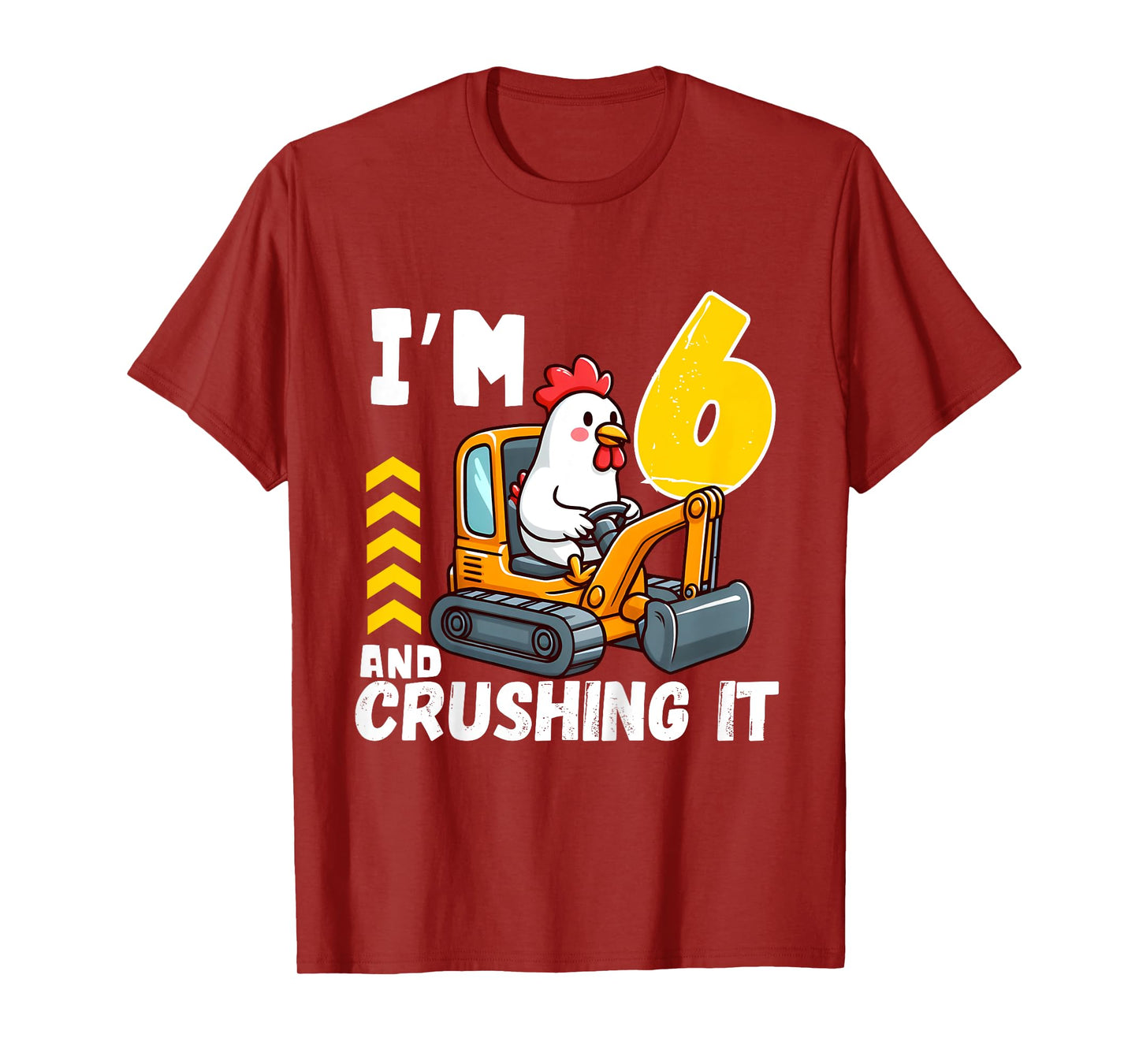 Kids Six 6yr 6th Birthday Construction Boy 6 Years Old Chicken T-Shirt