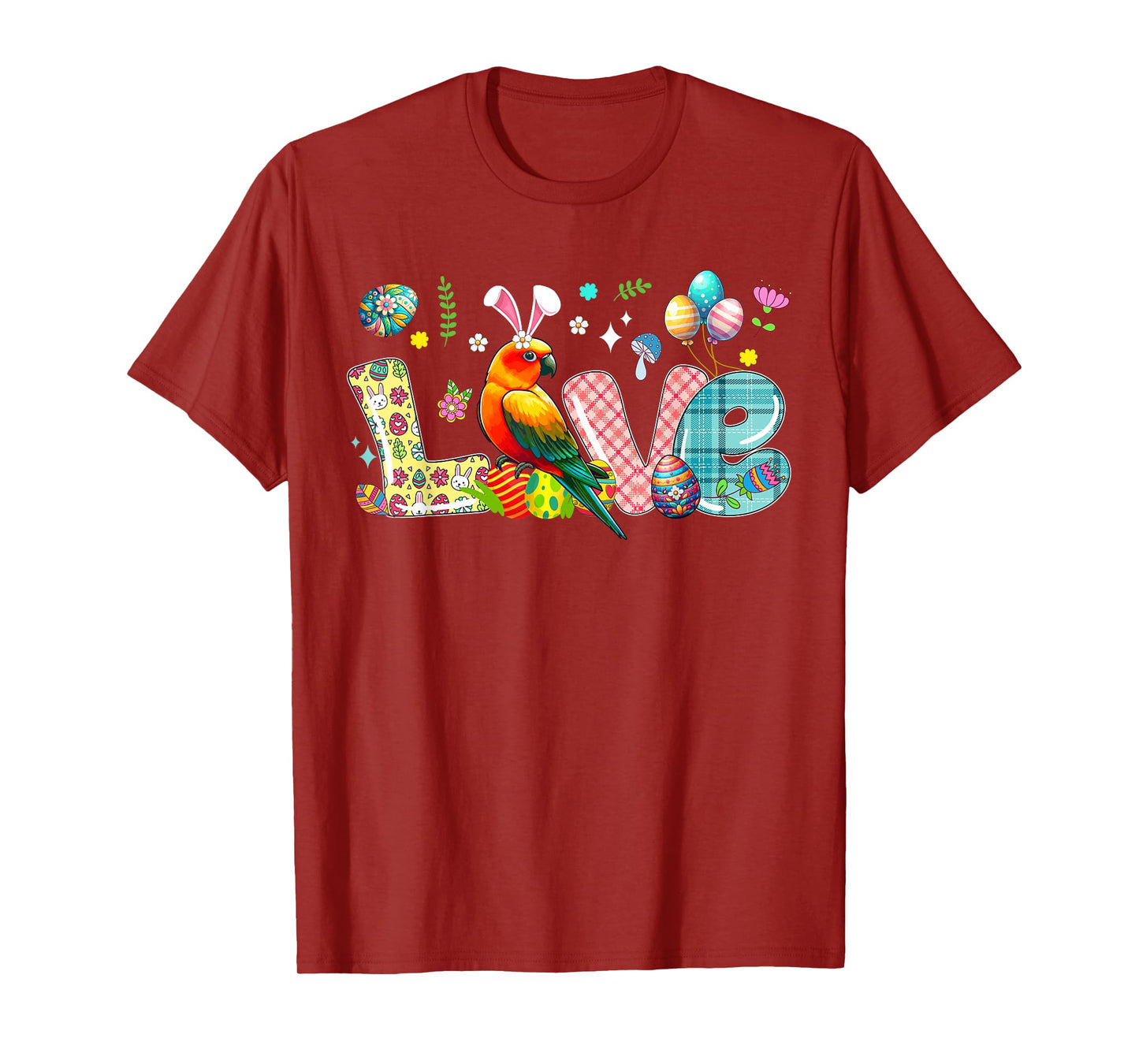 Love Easter Bunny Sun Conure Hunting Eggs Flowers Colourful T-Shirt