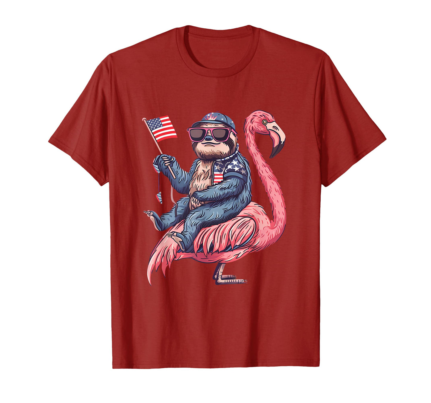 4th Of July Sloth Flamingo American Flag USA Fourth Of July T-Shirt