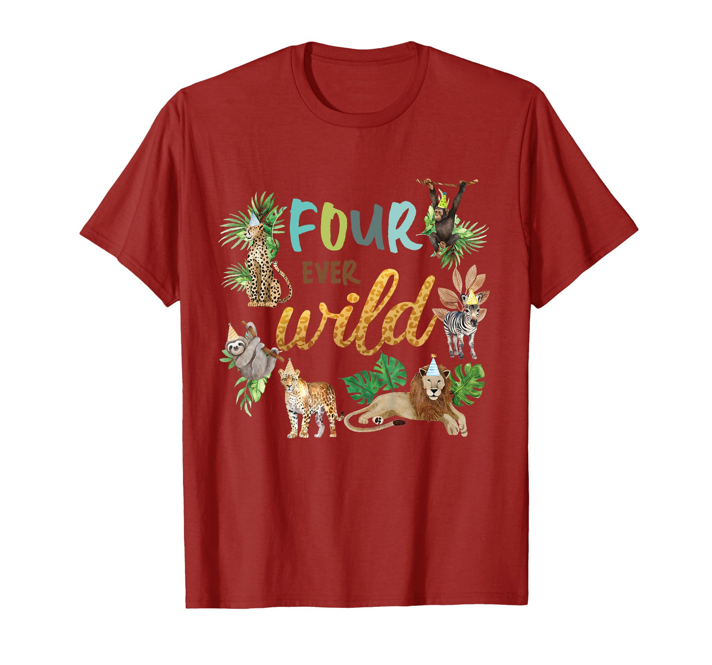 Kids Four Ever Wild 4th Birthday Boy Zoo Safari Jungle Theme Son T-Shirt