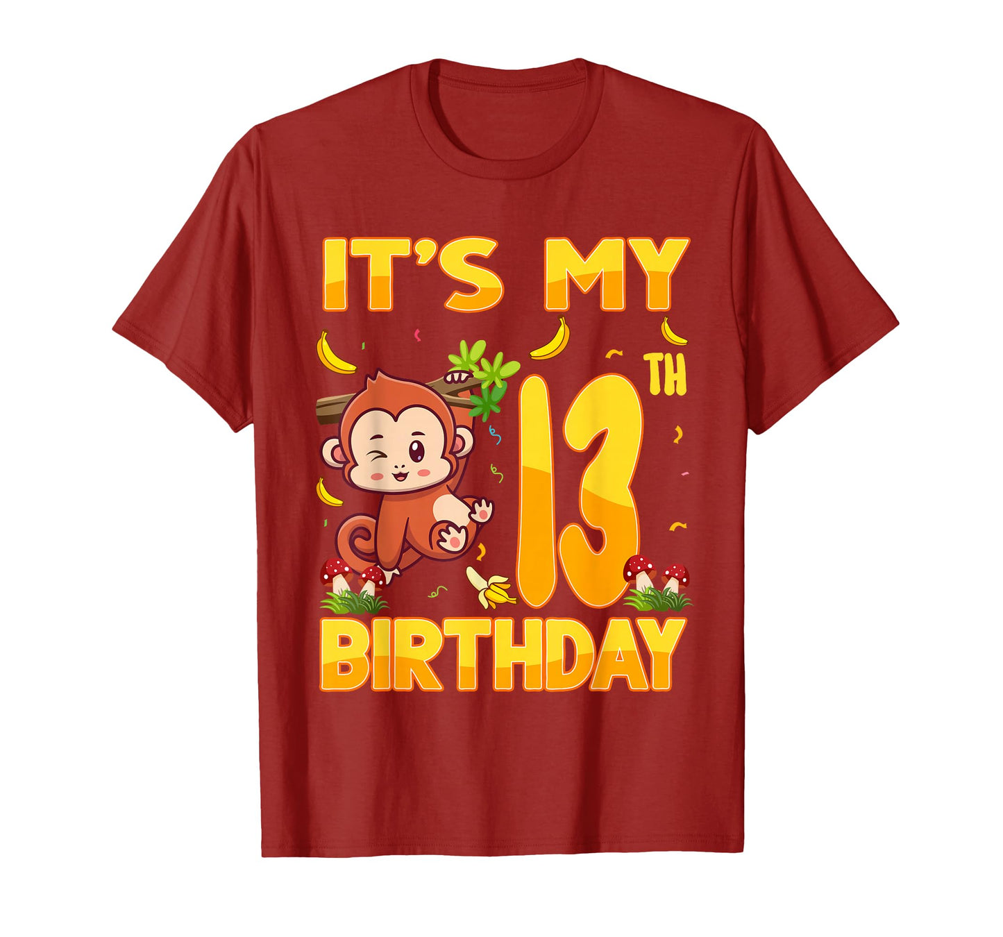 It's My 13th Birthday Monkey 13 Year Old Bday Party Kid Boy T-Shirt
