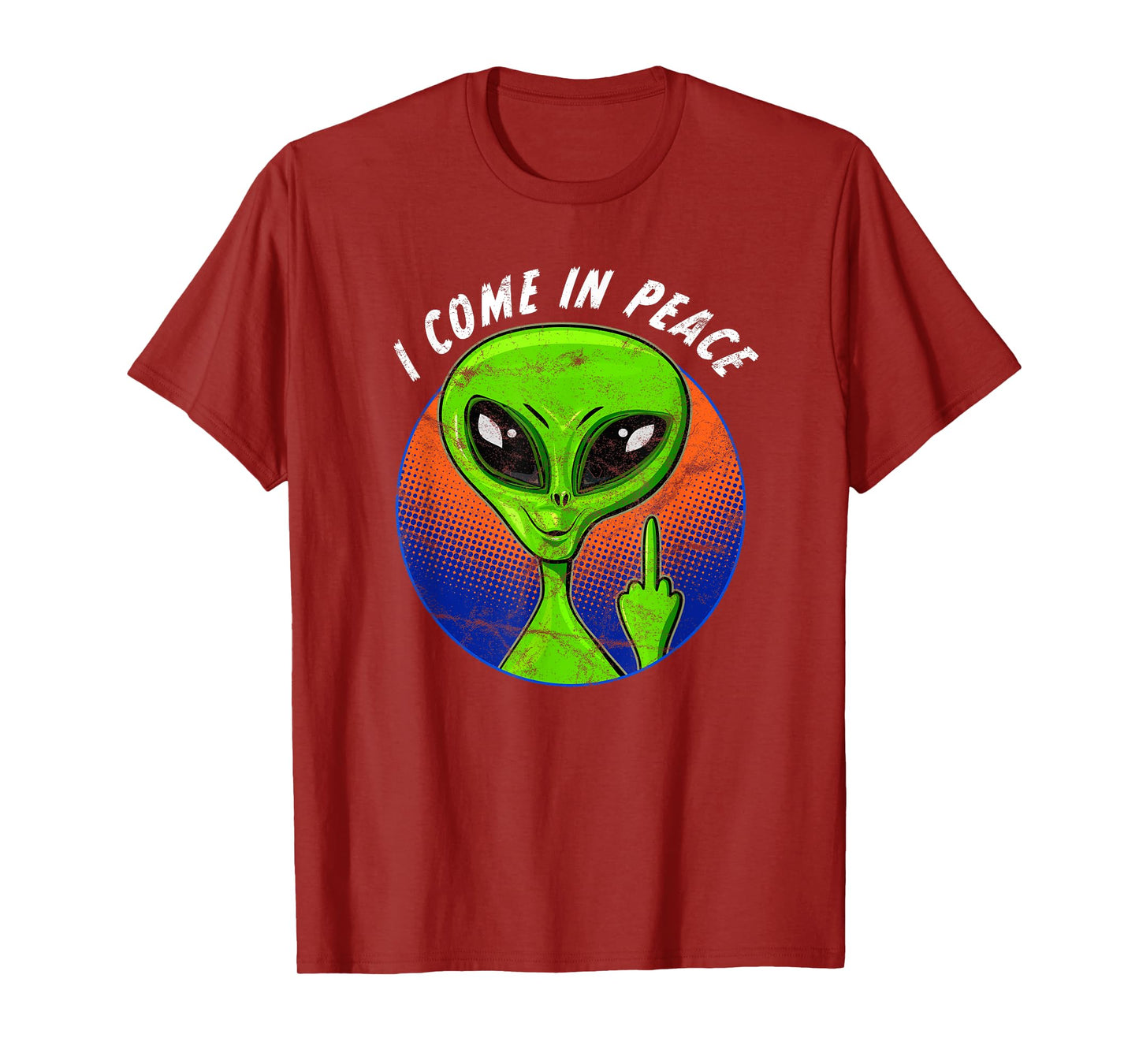 Funny Alien I Come In Peace Dirty Finger UFO Sarcastic T-Shirt