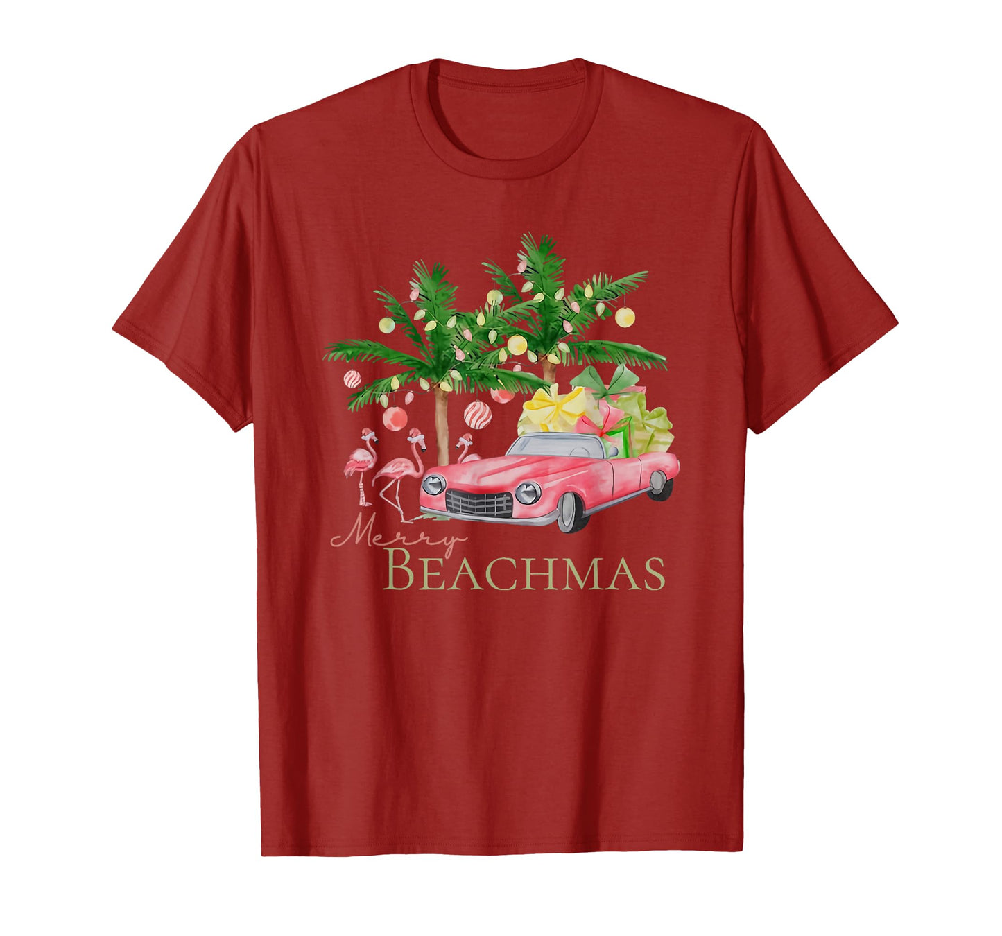 Merry Beachmas Tropical Christmas Santa Flamingo Hawaii Men Women T-Shirt
