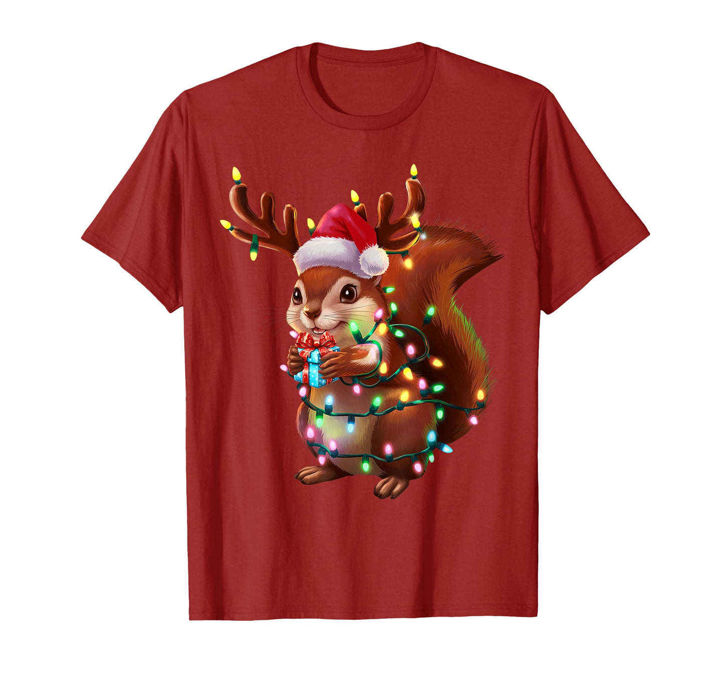 Squirrel Christmas Tree Lights Funny Xmas Family Men Women T-Shirt