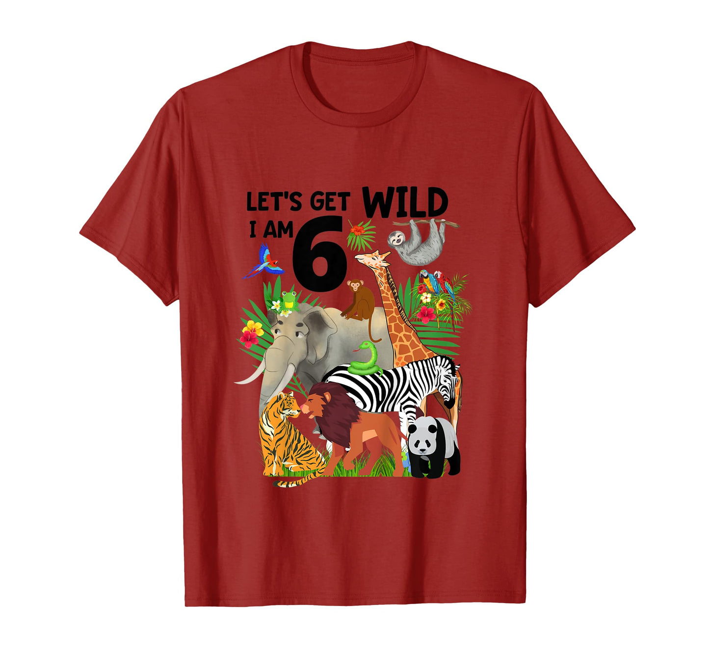 Kids Let's Get Wild I am 6 Zoo Birthday Animal Wildlife Safari T-Shirt