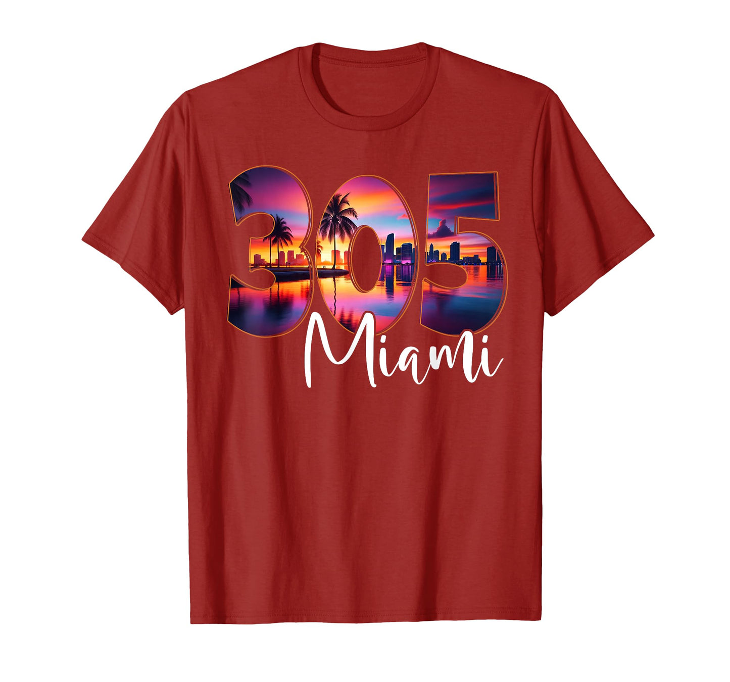 Miami 305 Area Code Vintage Florida Skyline 305 Retro Miami T-Shirt