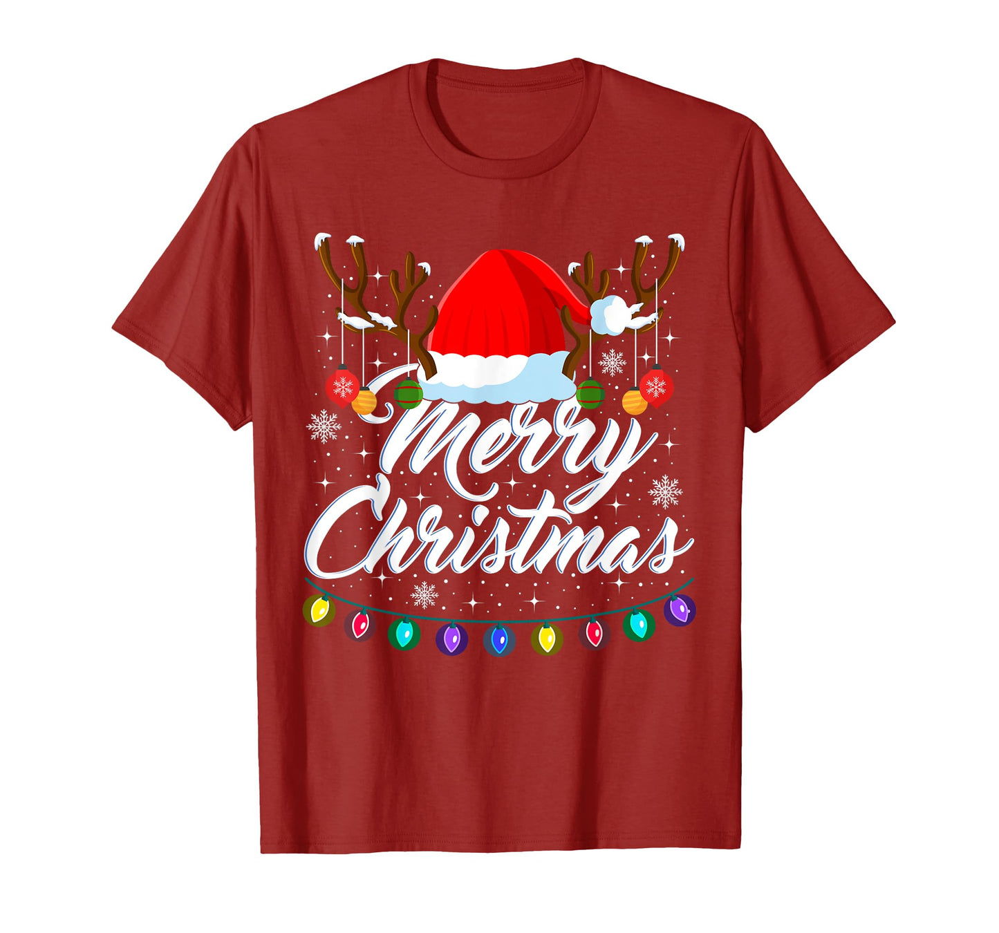 Merry Christmas Red Santa Hat Reindeer Xmas Matching Family T-Shirt