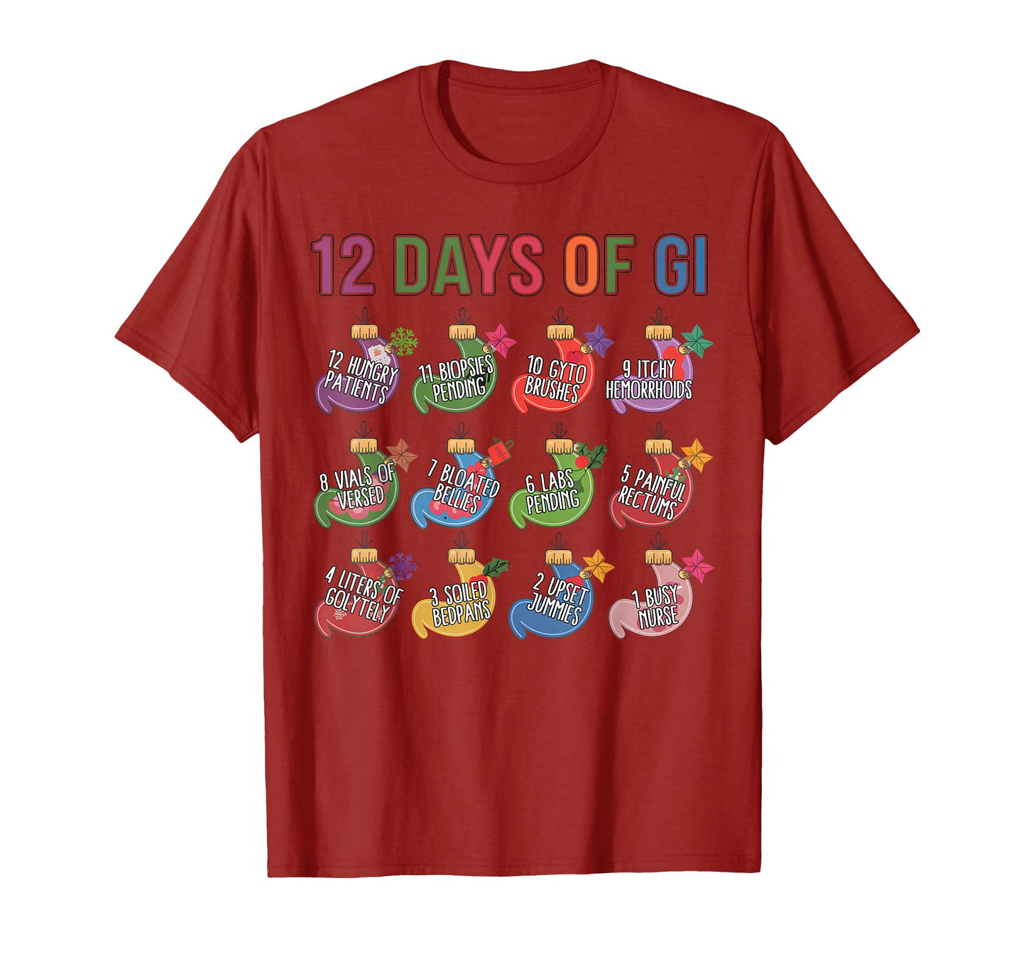 Funny Christmas Gastroenterologist Gastro Crew 12 Days Of GI T-Shirt