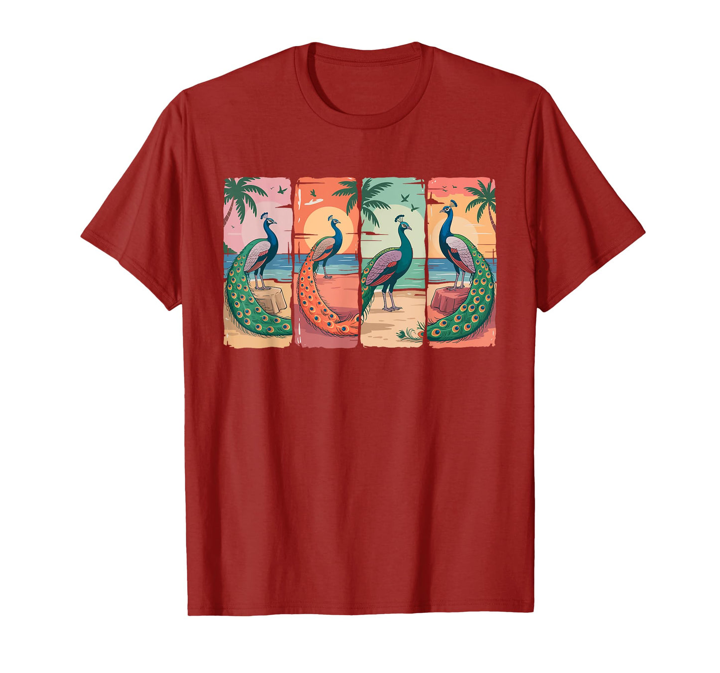 Vintage Retro Group Peacocks On Beach Funny Summer Vacation T-Shirt