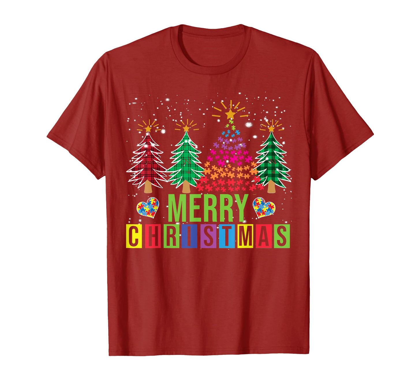 Autism Merry Christmas Tree Buffalo Plaid Matching Family T-Shirt